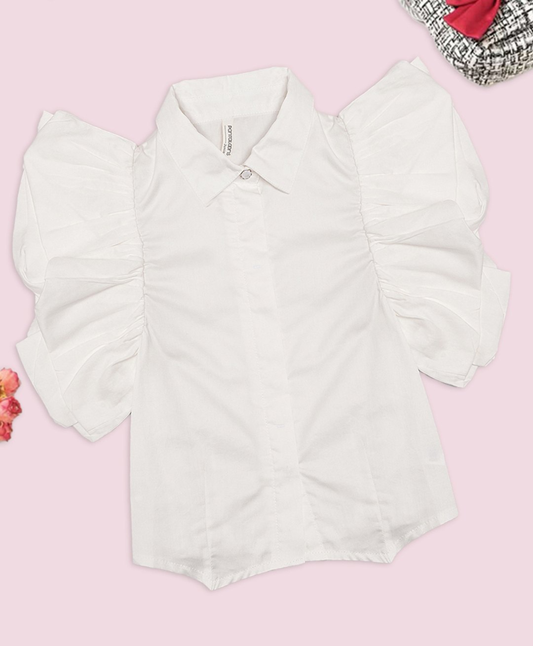 Pantaloons Junior Cotton Woven Flutter Sleeves Solid Shirt Style Top - White-picture-24