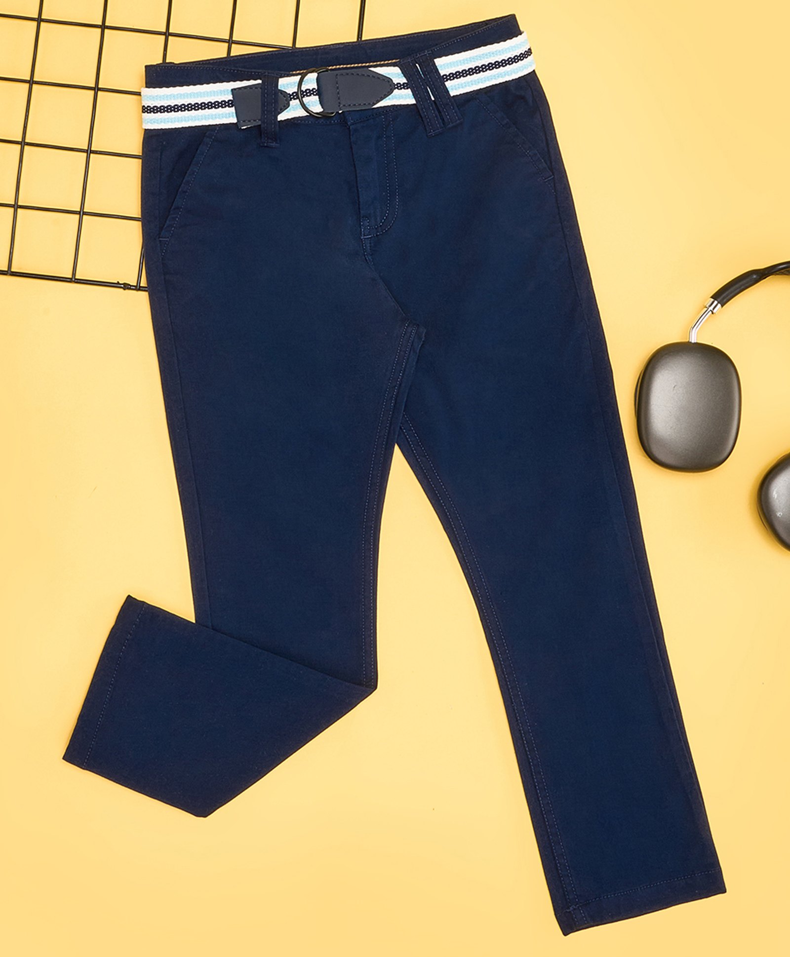 Pantaloons Junior Cotton Spandex Woven Solid Trousers - Navy Blue-picture-25