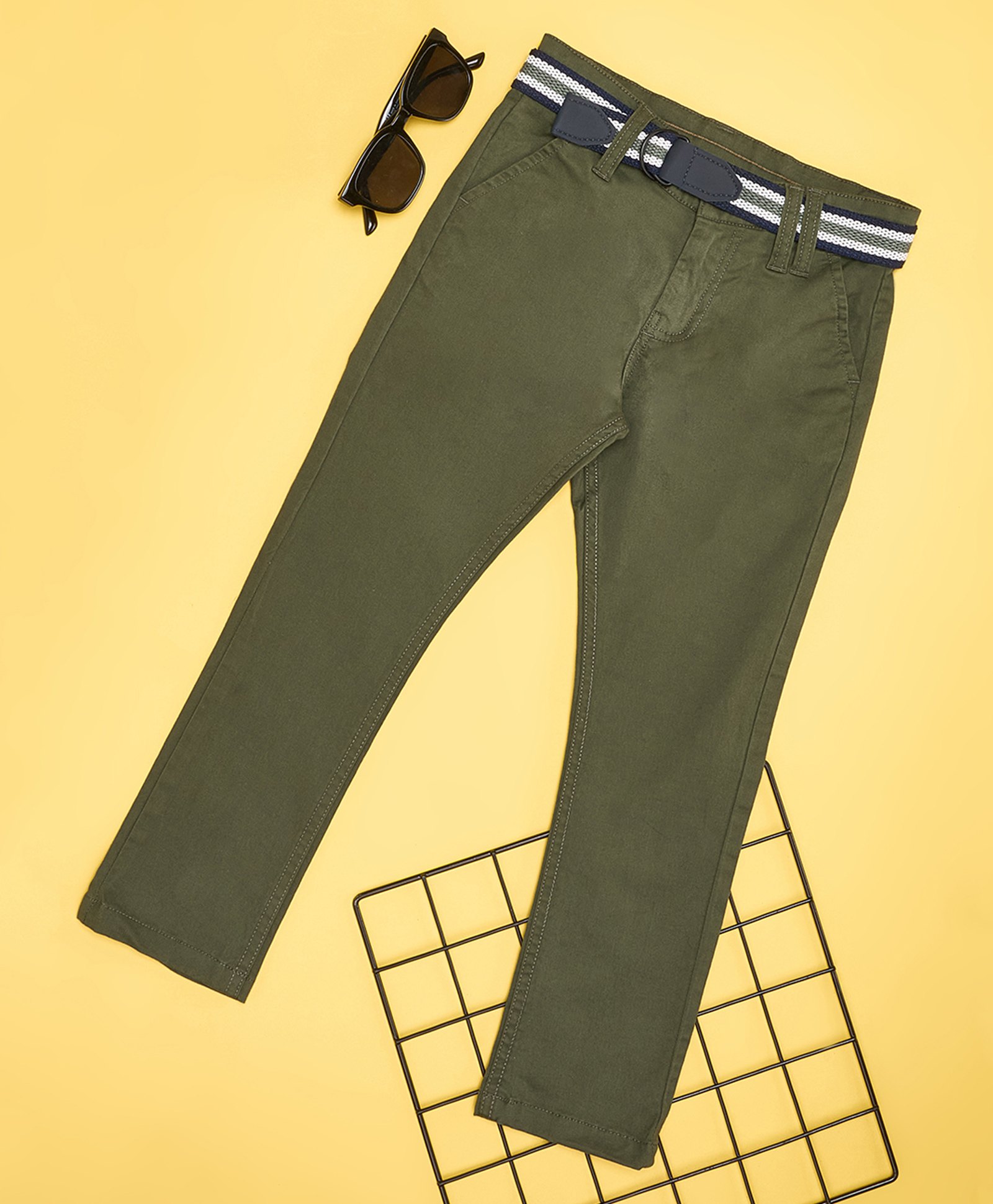 Pantaloons Junior Cotton Spandex Woven Solid Trousers - Olive Green-picture-22