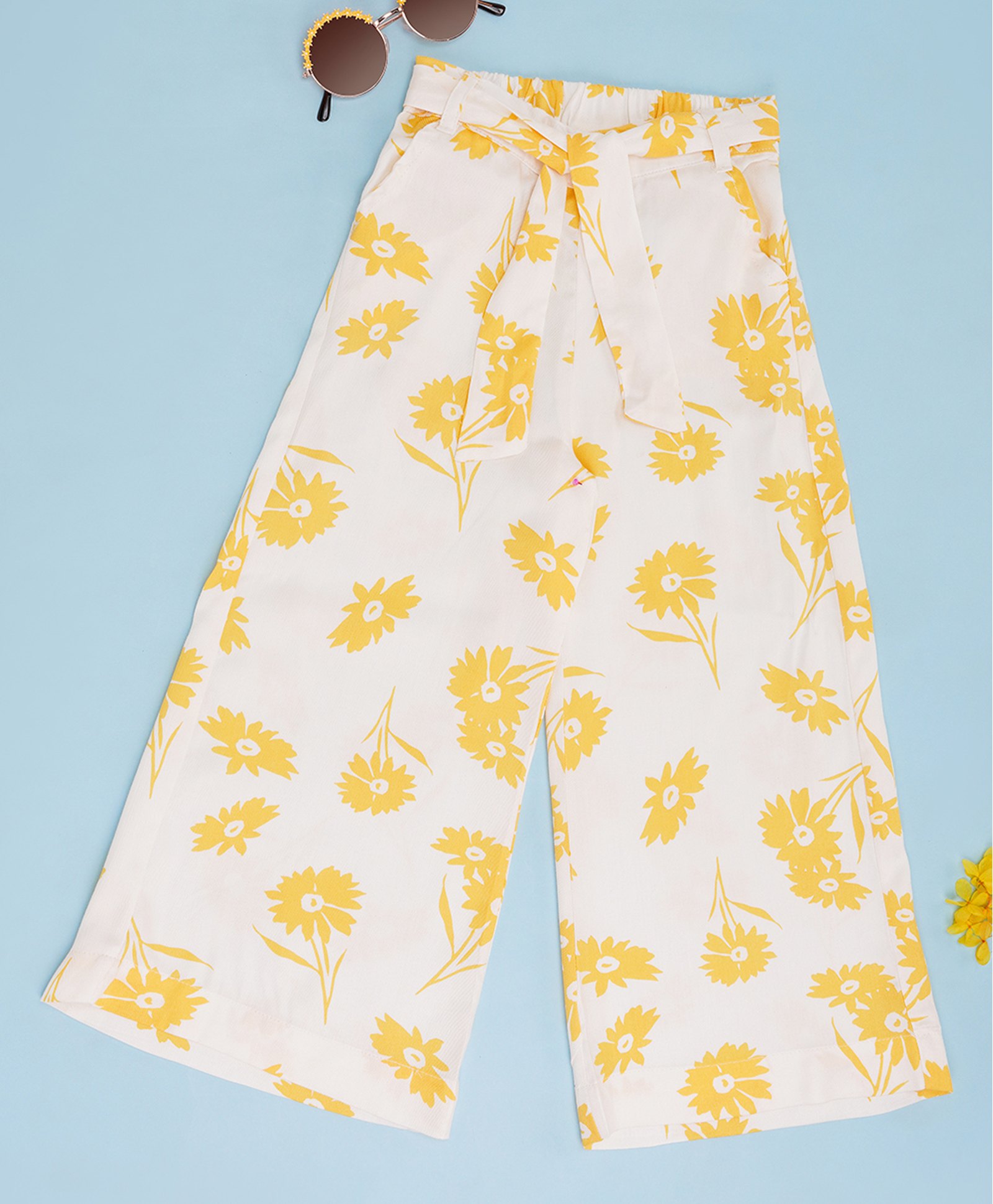 Pantaloons Junior Rayon Woven Floral Printed Palazzo - Off White & Yellow-picture-20