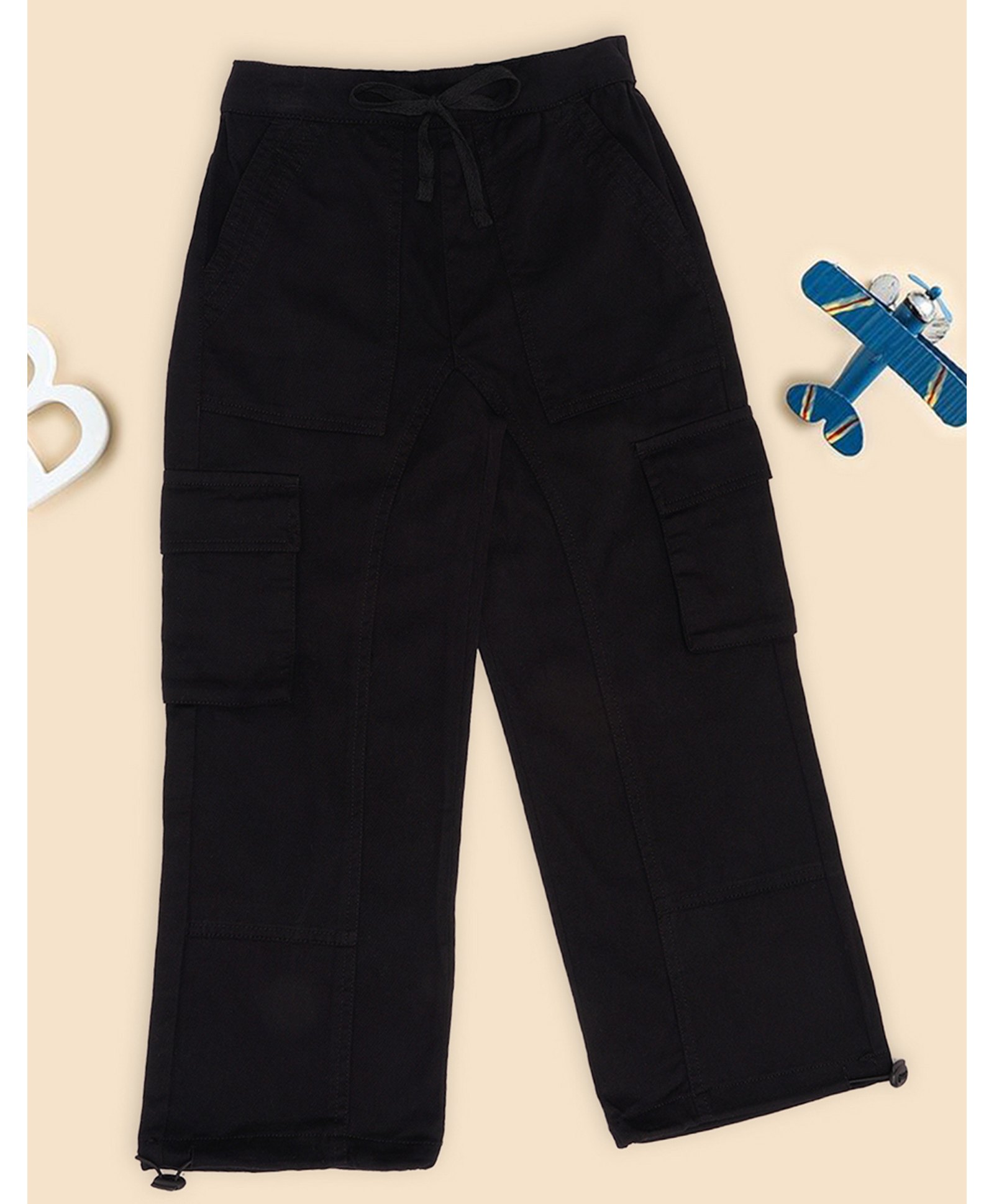Pantaloons Junior Cotton Woven Solid Trousers - Black-picture-14