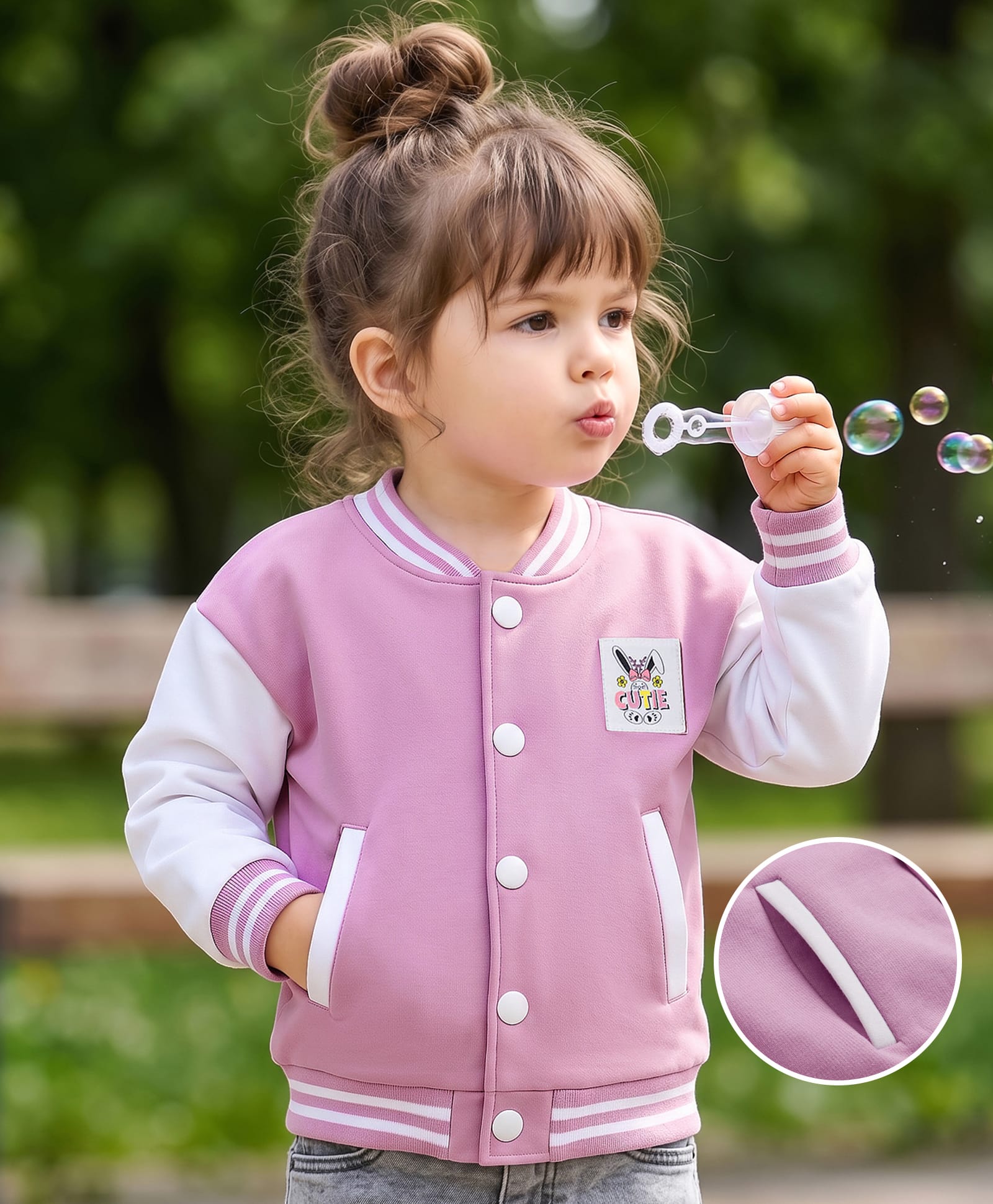 Mark & Mia Knit Full Sleeves Oversized Fleece Bomber Jacket with Badge & Tipping Rib Detailing - Purple-image-32