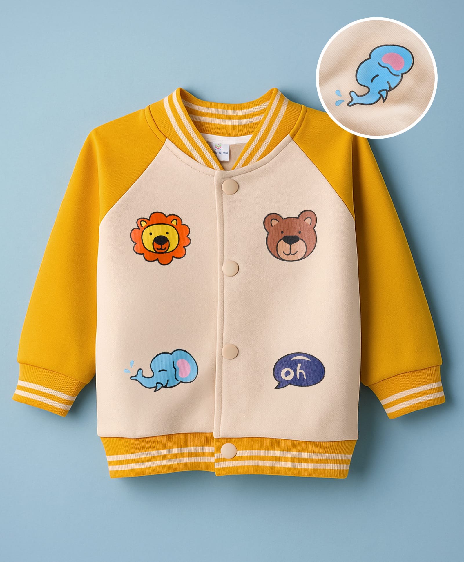 Mark & Mia Knit Full Raglan Sleeves Fleece Bomber Jacket with Animal Graphic & Tipping Rib Detailing - Multicolor-image-14