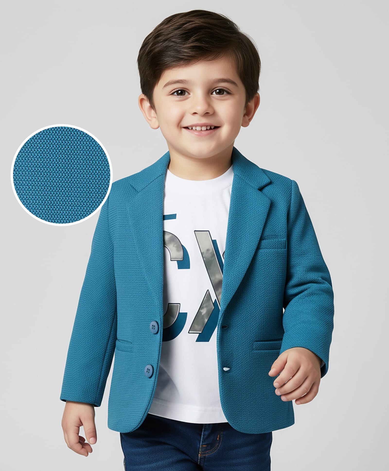 Babyhug Knit Full Sleeves Solid Blazer With Printed Tee - Teal Blue-image-3