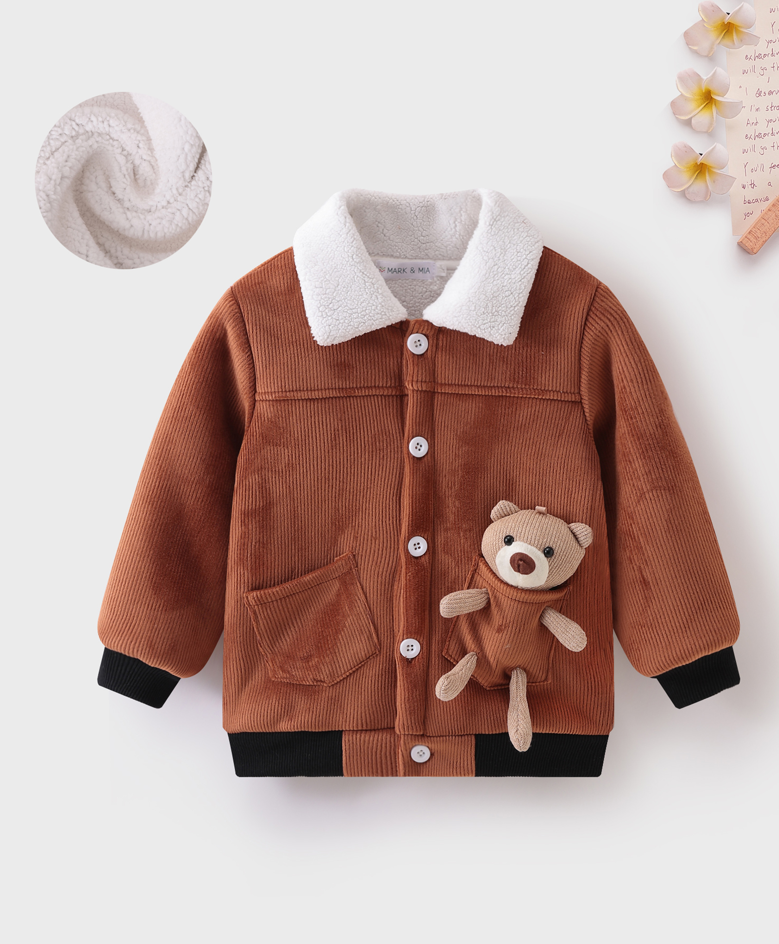 Mark & Mia Full Sleeves Winter Jacket With Teddy Bear Applique - Brown-picture-10