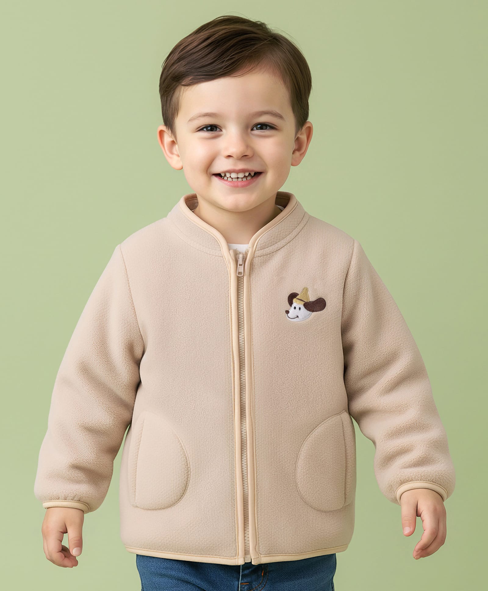 Mark & Mia Full Sleeves Solid Colour Winter Jacket With Puppy Patch Detailing - Beige-picture-37