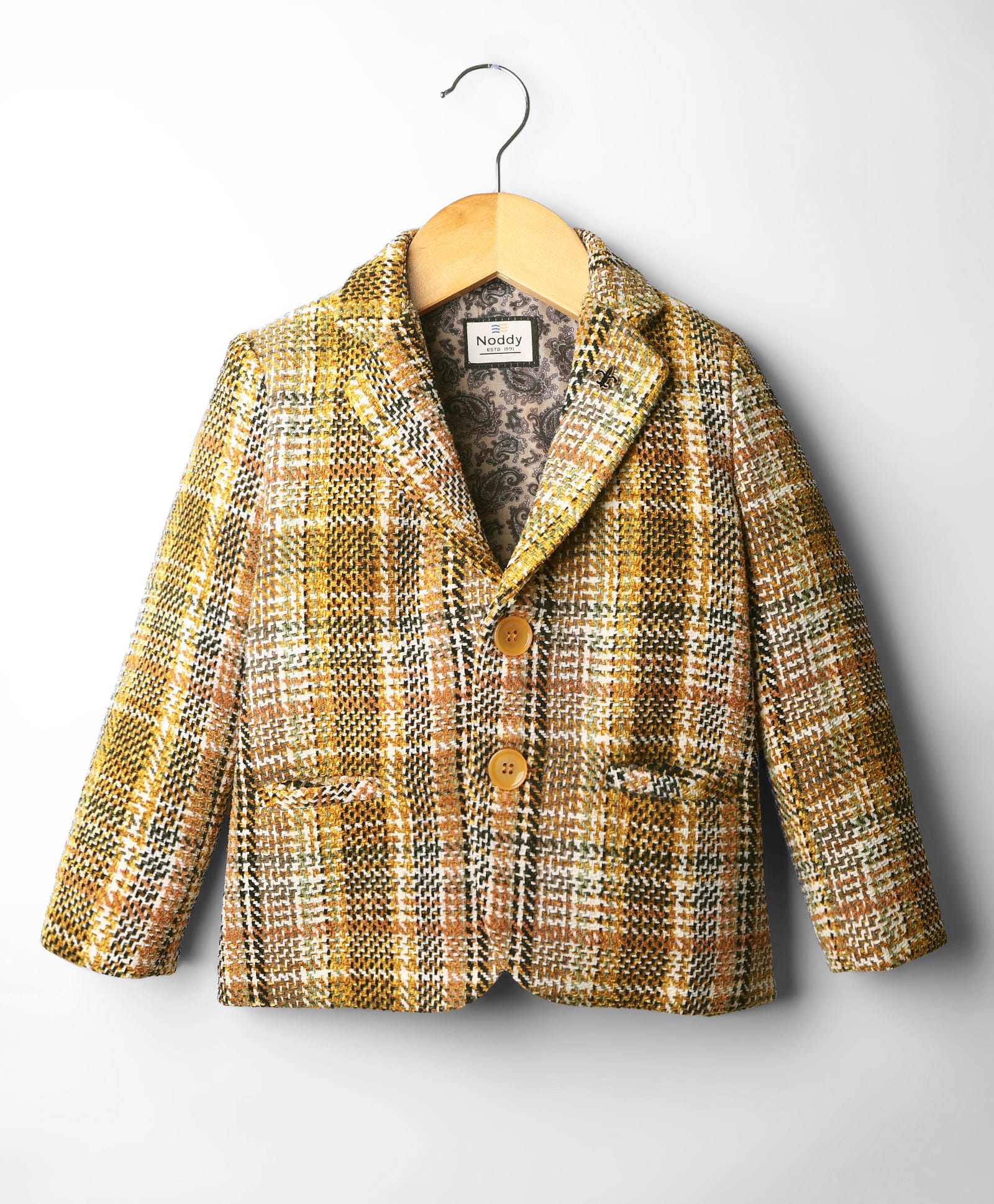 Noddy Full Sleeves Checkered Blazer - Mustard-image-33