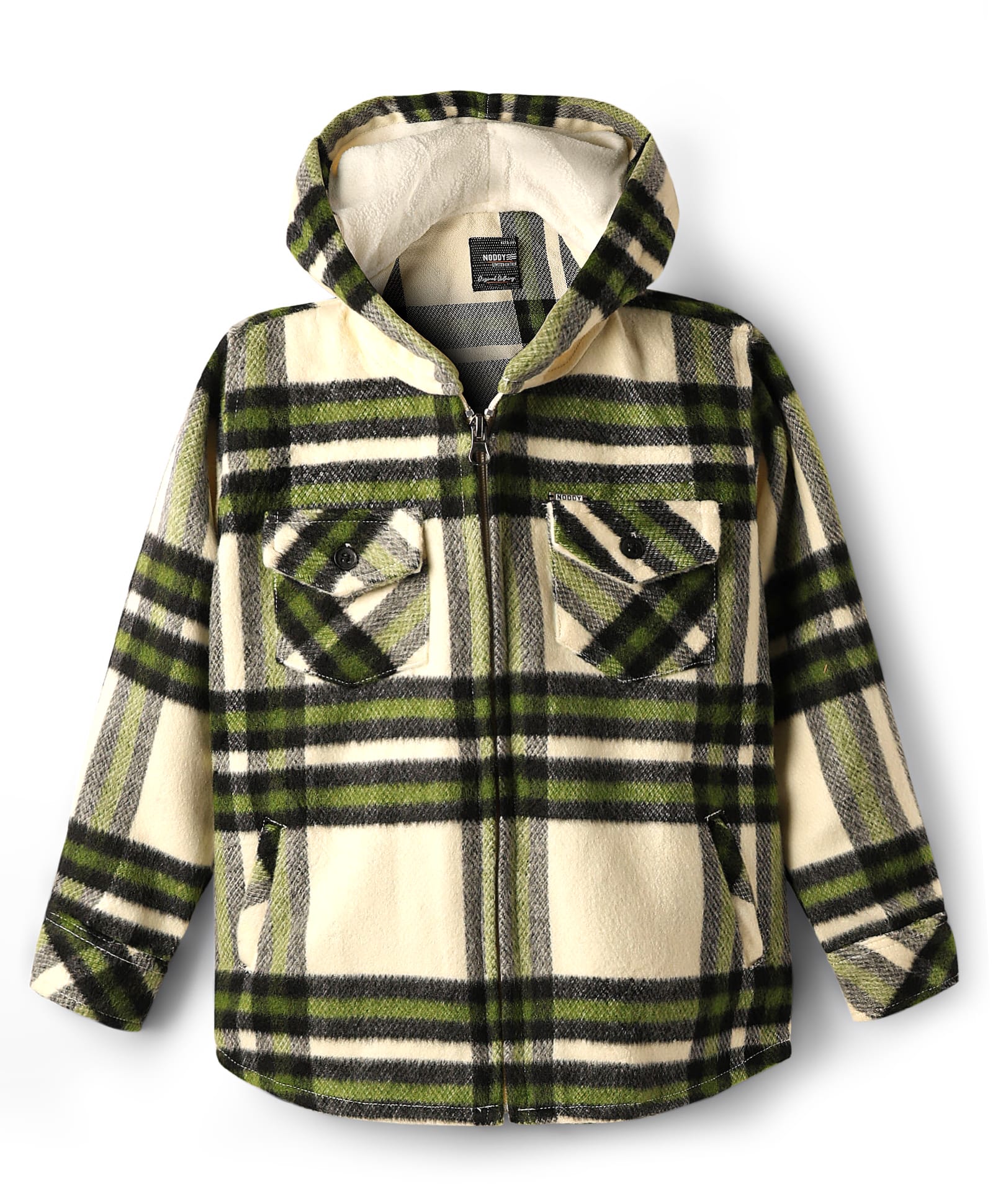 Noddy Full Sleeves Checked Hooded Jacket - Off White-picture-23