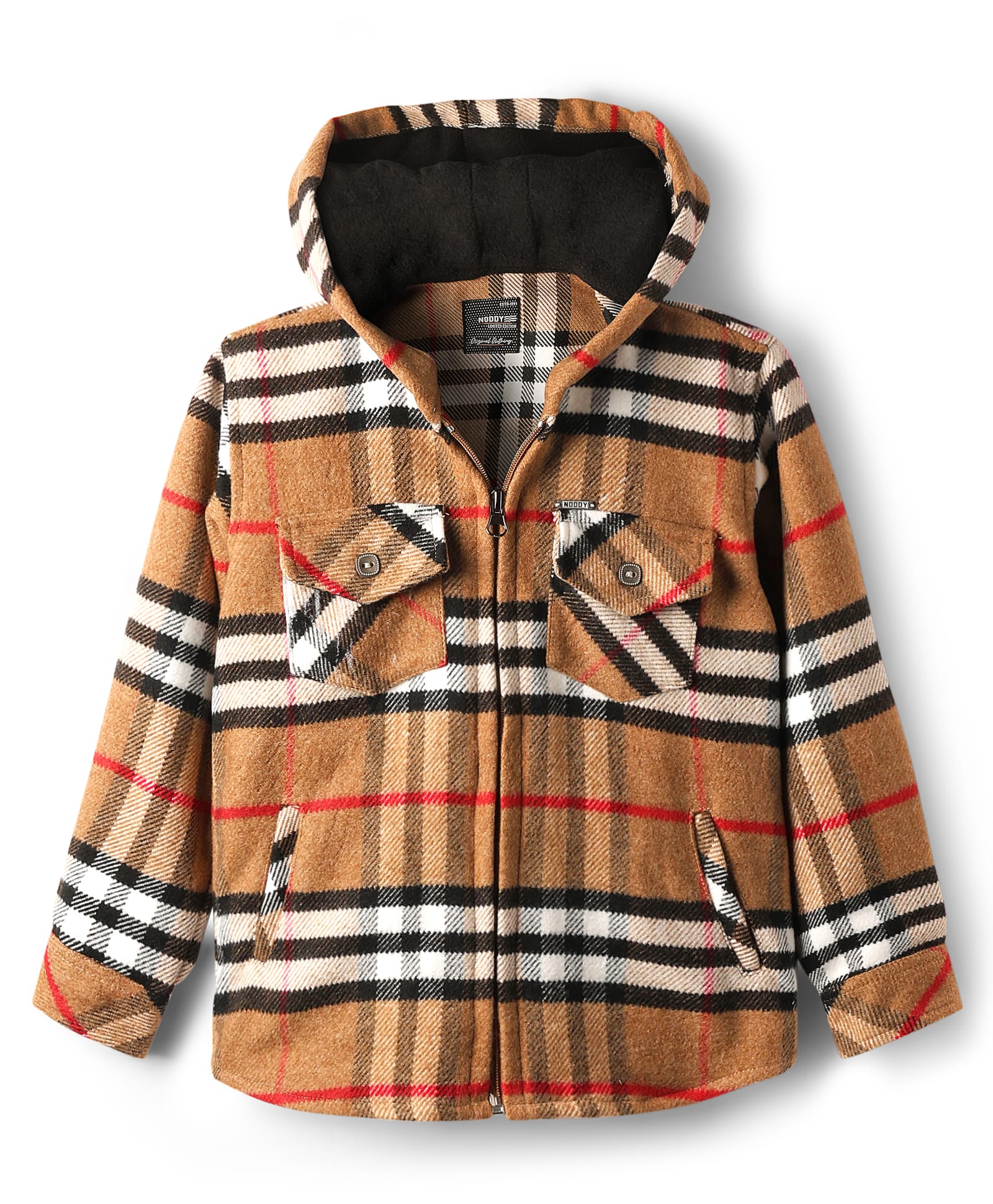 Noddy Full Sleeves Checked Hooded Jacket - Khaki-picture-15
