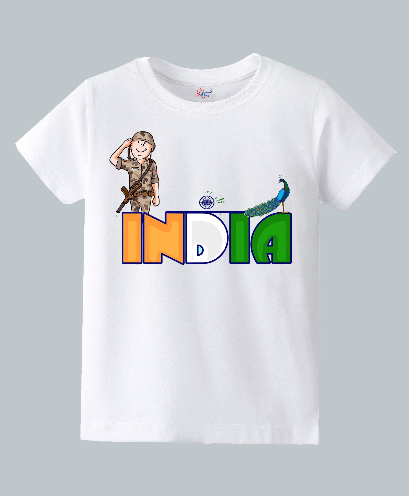 KAVEE Pure Cotton Knit Independence Day Theme Half Sleeves India Text Printed Biowashed Tee - White-picture-20