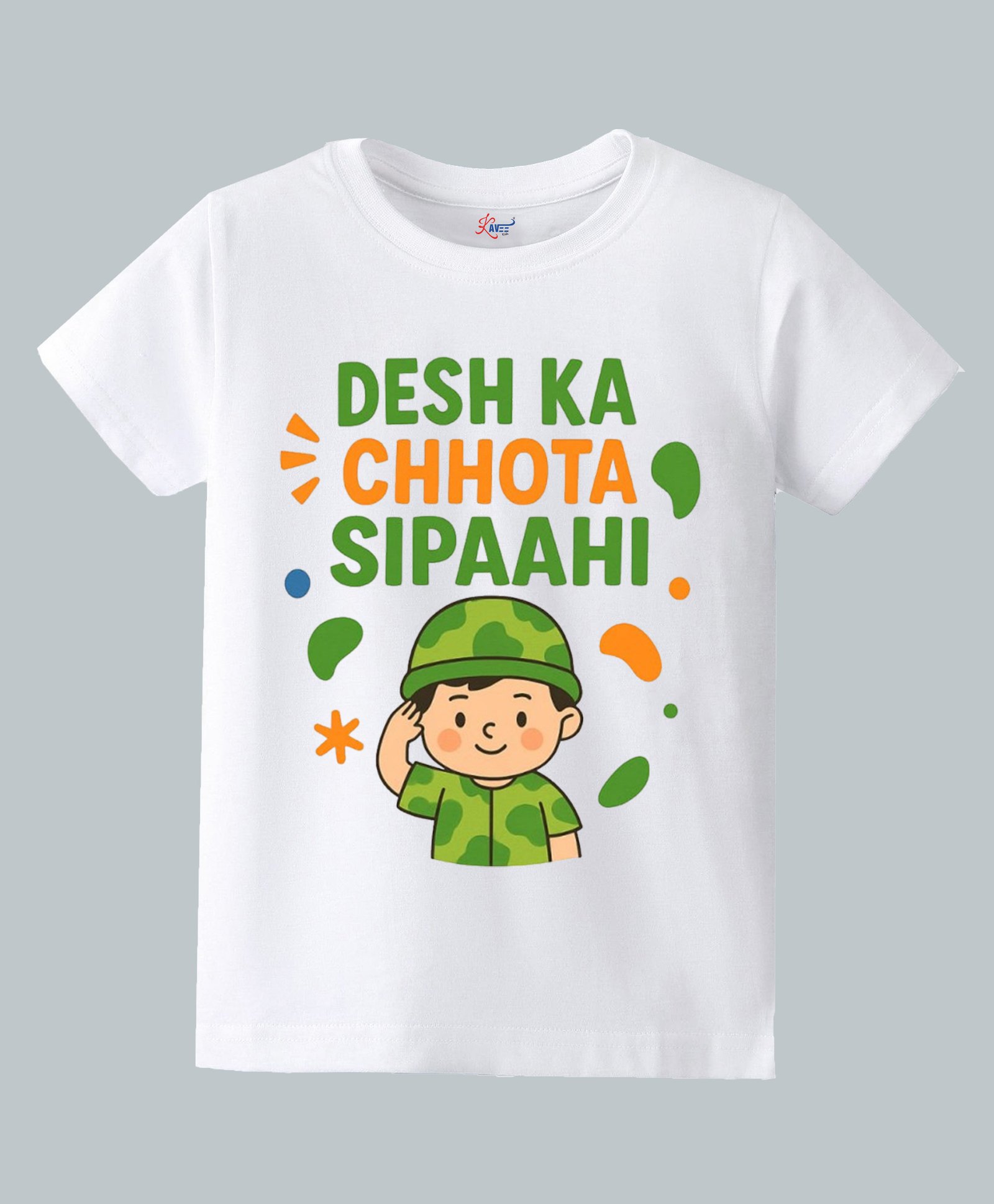 KAVEE Pure Cotton Knit Independence Day Theme Half Sleeves Desh Ka Chota Sipaahi Text Printed Biowashed Tee - White-image-28