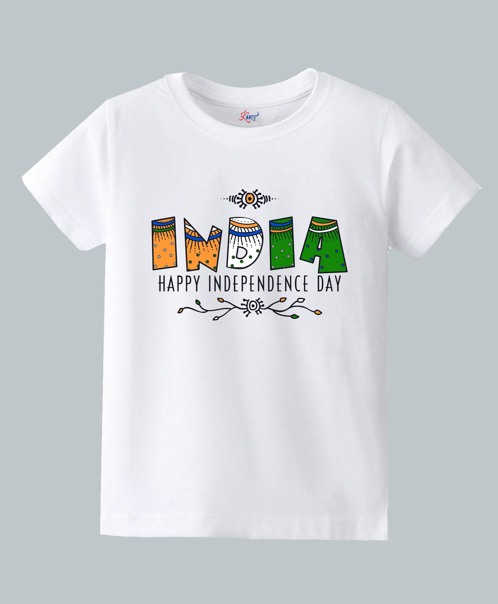 KAVEE Pure Cotton Knit Independence Day Theme Half Sleeves Happy Independence Day Text Printed Biowashed Tee - White-picture-32