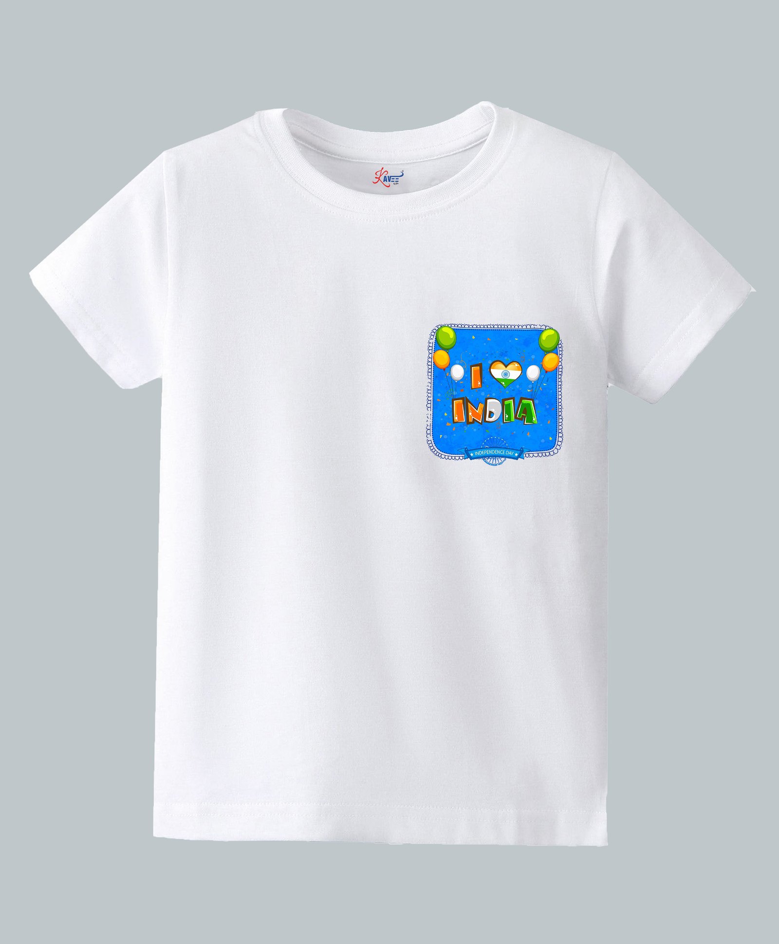KAVEE Pure Cotton Knit Republic Day Theme Half Sleeves I Love My India Pocket Text Printed Biowashed Tee - White-image-43