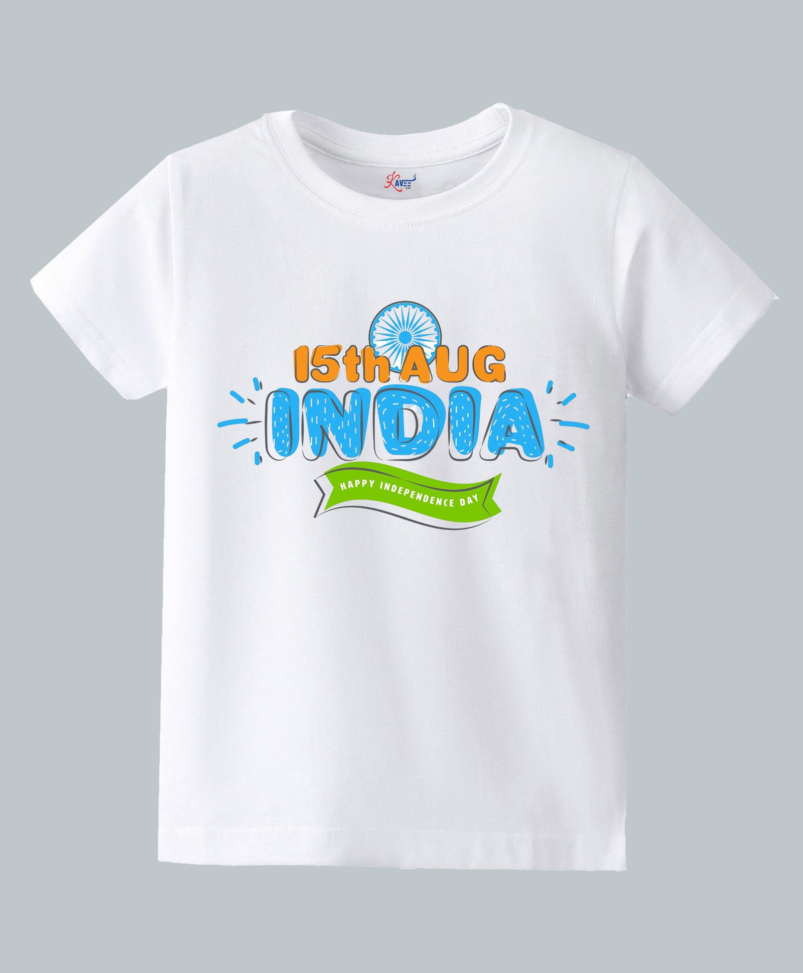 KAVEE Pure Cotton Knit Independence Day Theme Half Sleeves 15th Aug India Independence Day Text Printed Biowashed Tee - White-picture-24
