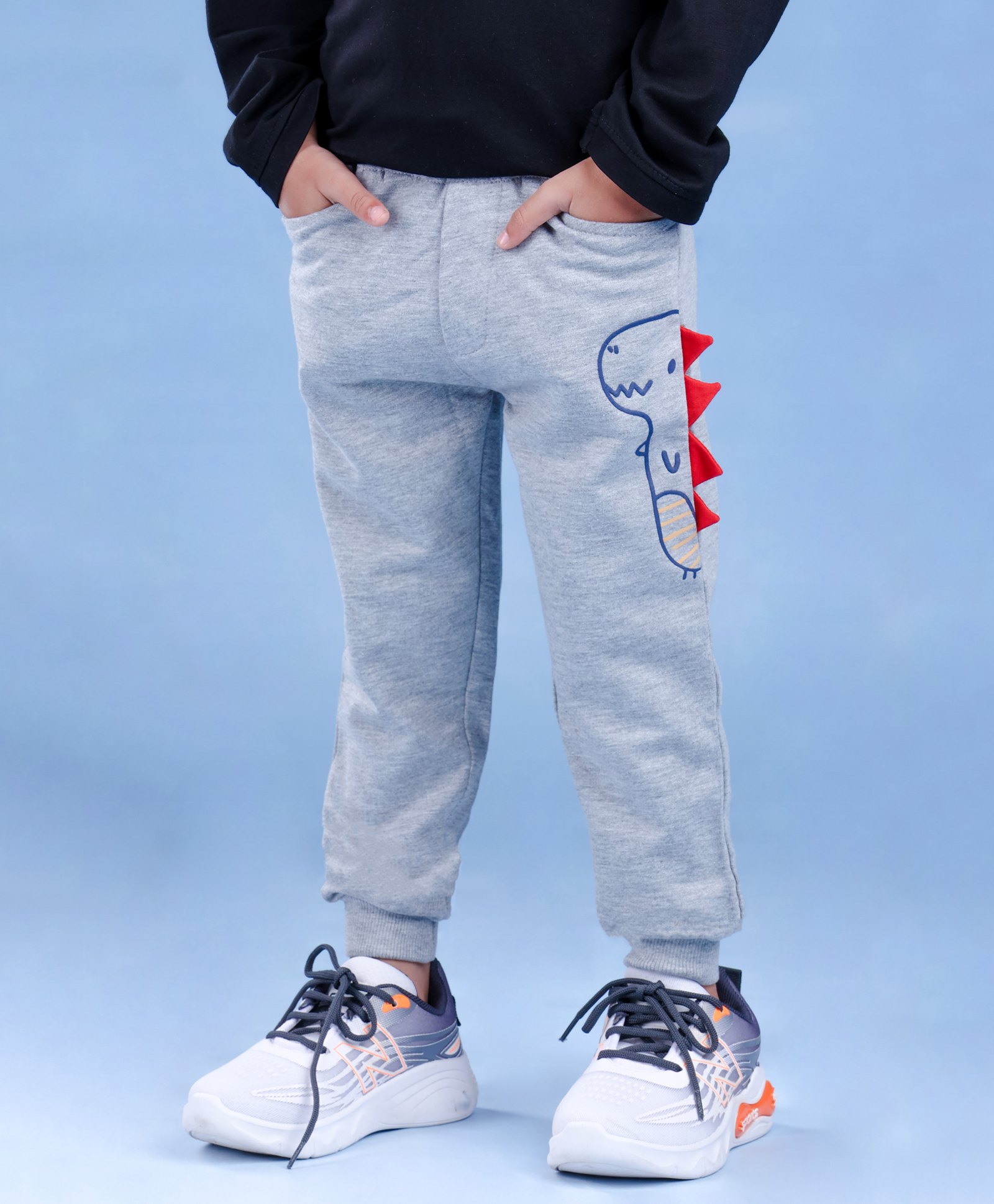 Nino Togs Cotton Looper Knit Dinosaur Printed & Applique Detailed Joggers - Grey-picture-21