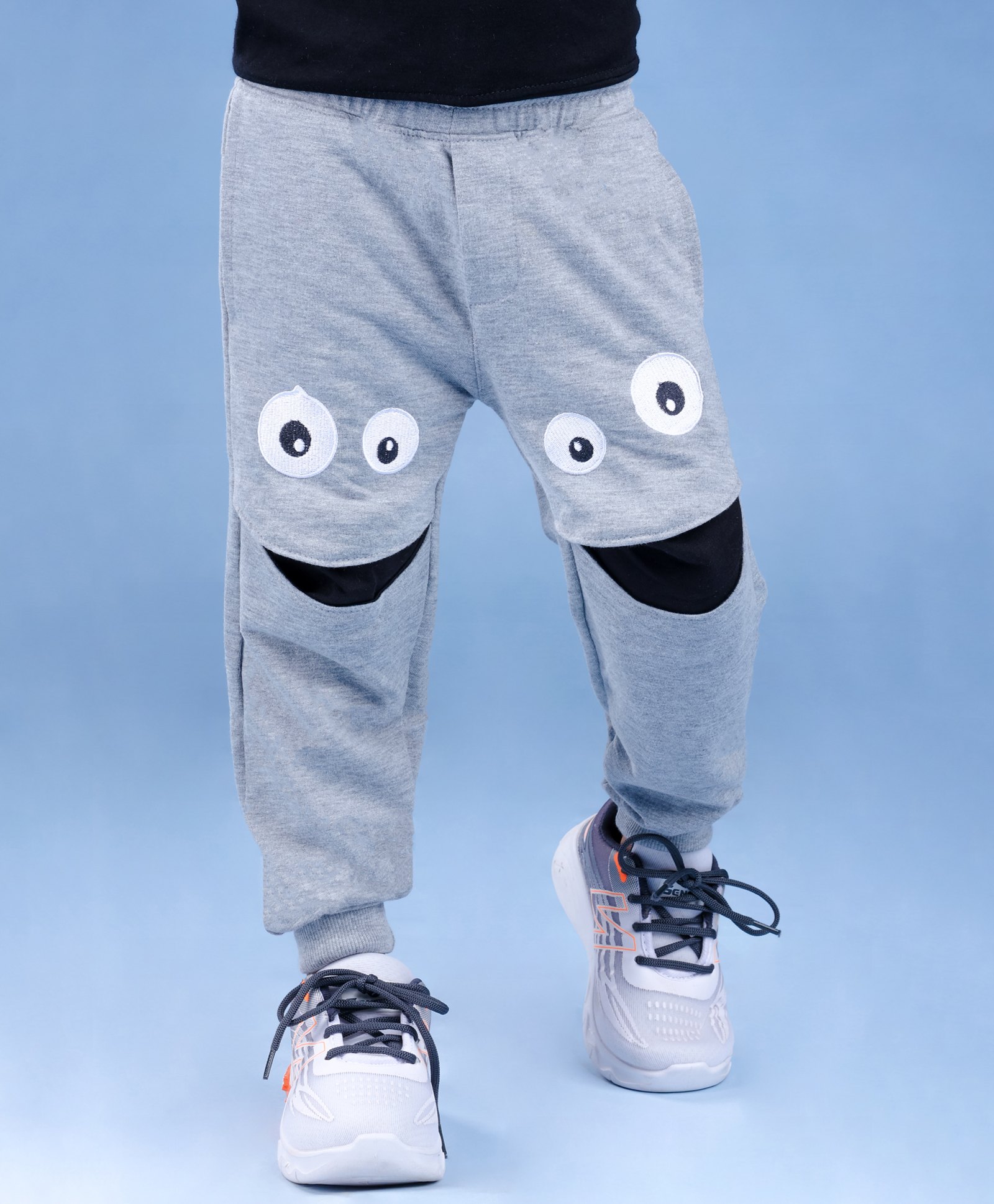 Nino Togs Cotton Looper Knit Smiley Patch Embroidered Joggers - Grey-image-30
