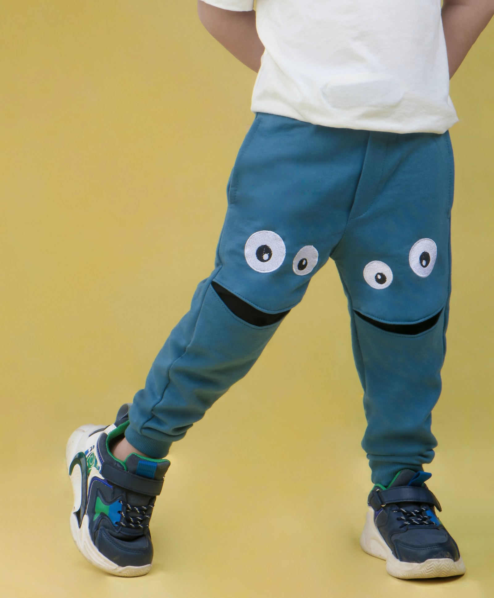 Nino Togs Cotton Looper Knit Smiley Patch Embroidered Joggers - Blue-picture-24