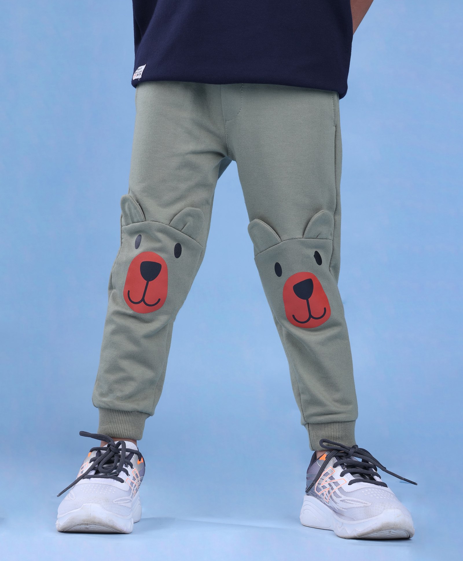 Nino Togs Cotton Looper Knit Bear Printed & Applique Detailed Joggers - Green-picture-20