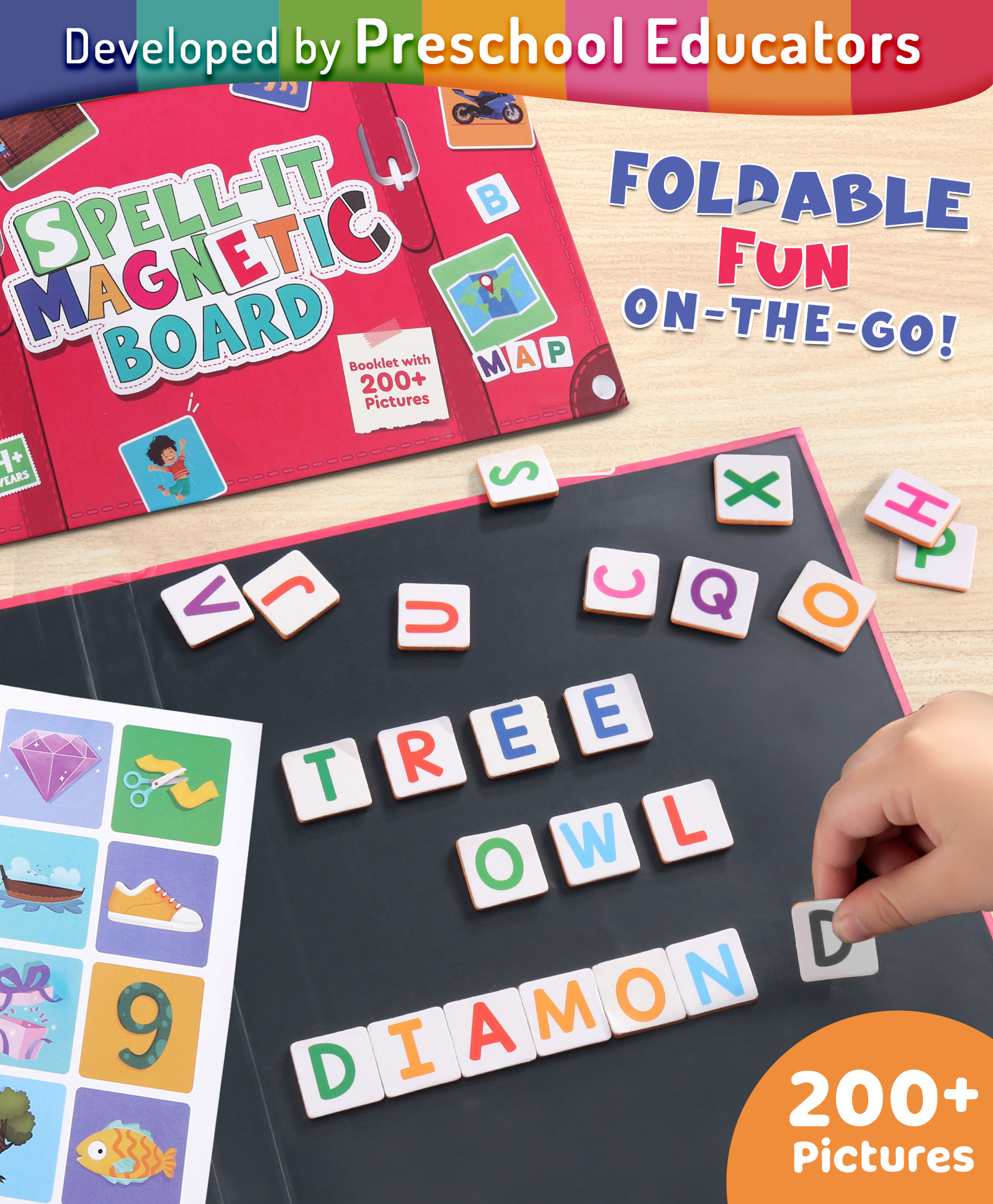 Intelliskills Spell-It Foldable Magnetic Board for Kids | 200+ Pictures Booklet | 72 Foam Letter Pieces | Alphabet & Spelling Learning Portable Toy | BIS Certified | Educator Recommended | For Gifting-image-34