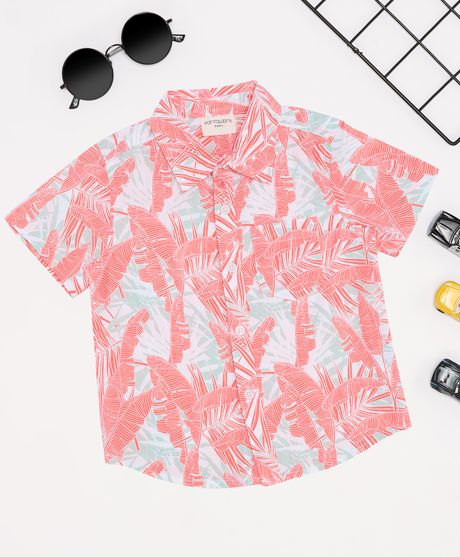 Pantaloons Baby Cotton Woven Half Sleeves Tropical Theme Printed Shirt - Coral-picture-23
