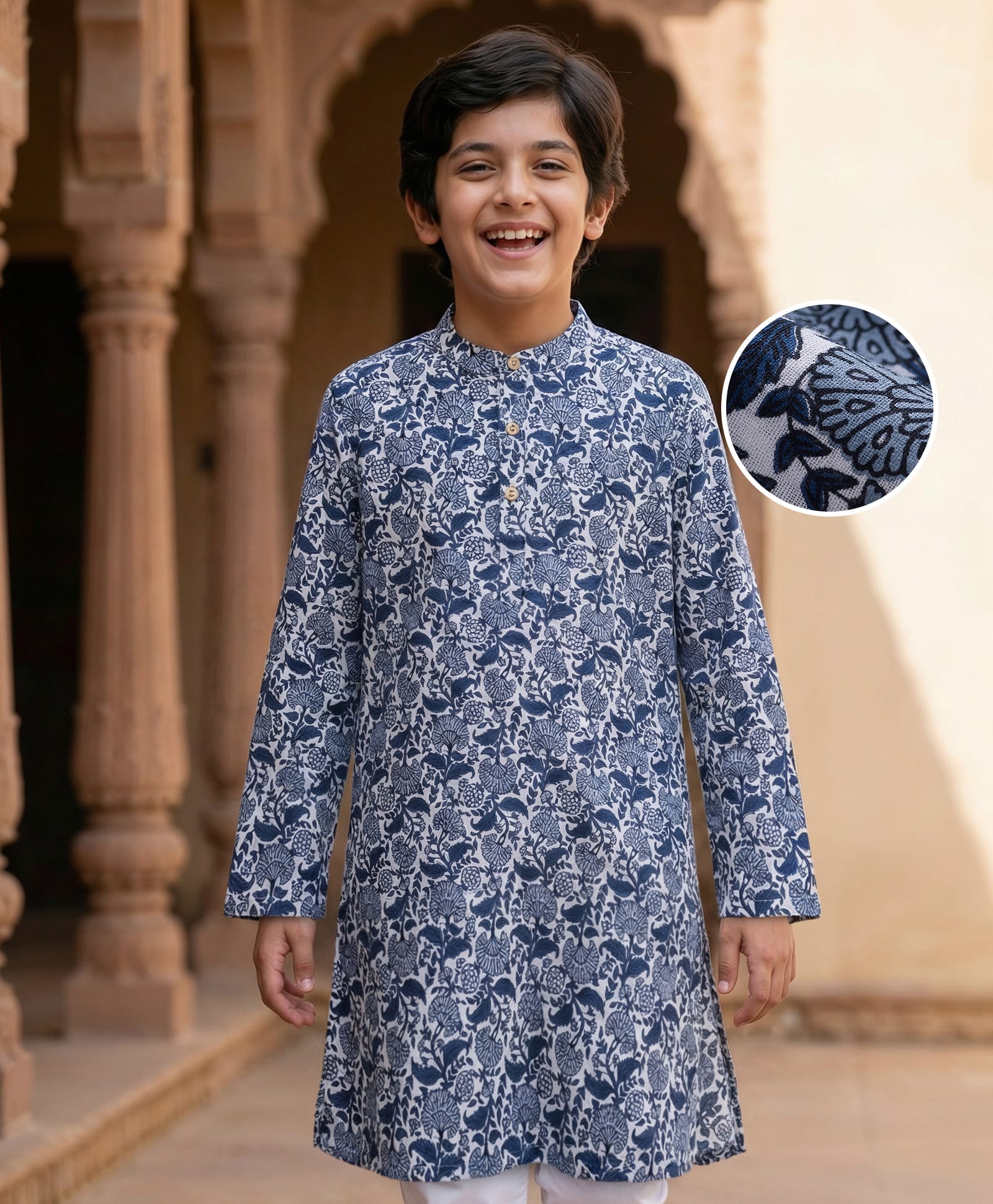 Pine Kids Cotton Woven Full Sleeves Printed Kurta - Blue-picture-14