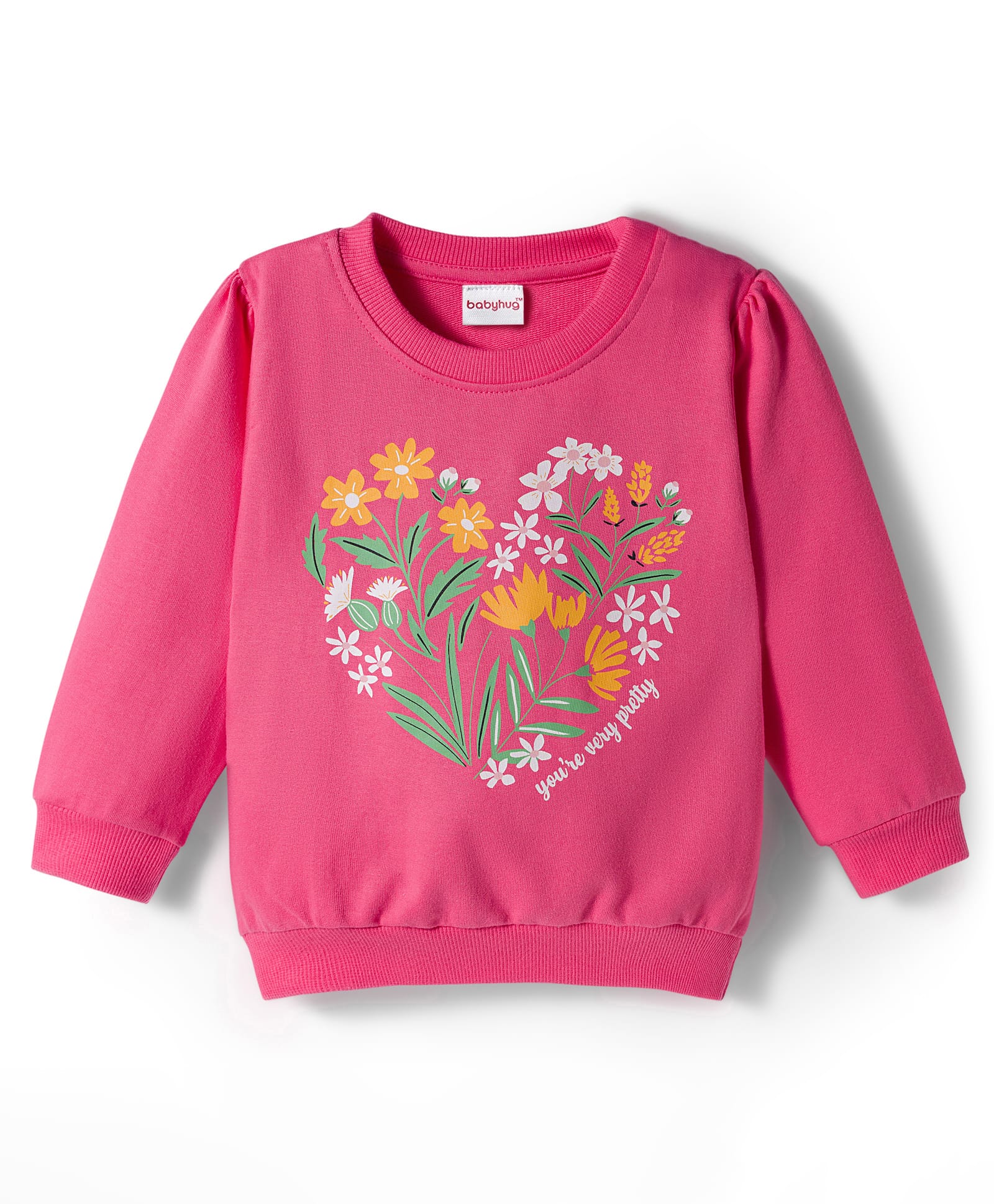 Babyhug Cotton Knit Full Sleeves Sweatshirt With Floral Graphics - Pink-picture-27