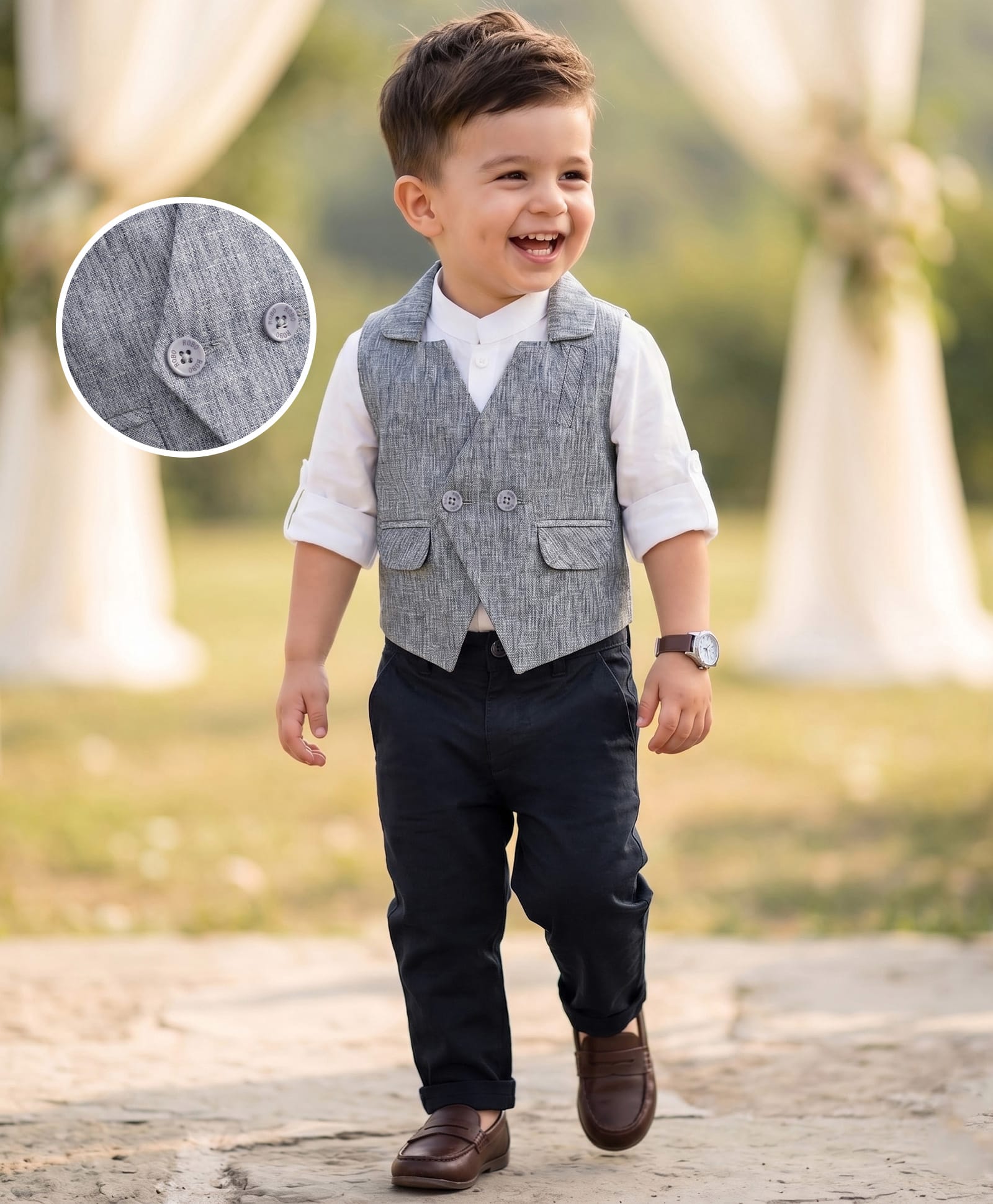 Robo Fry Cotton Woven Full Sleeves Solid Three Piece Party Suit - Grey-picture-15