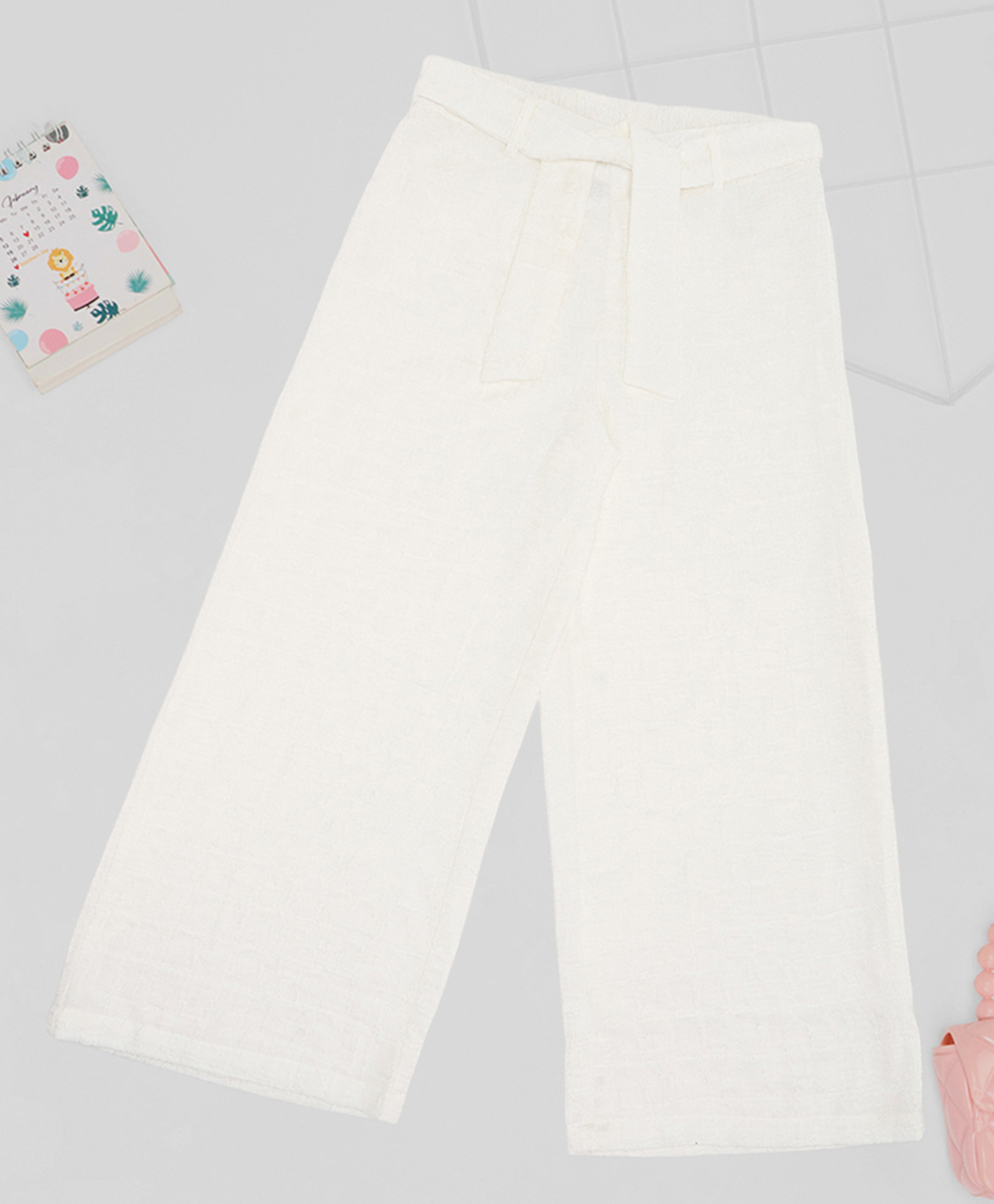 Pantaloons Junior Woven Solid Palazzo With Belt - White-picture-27