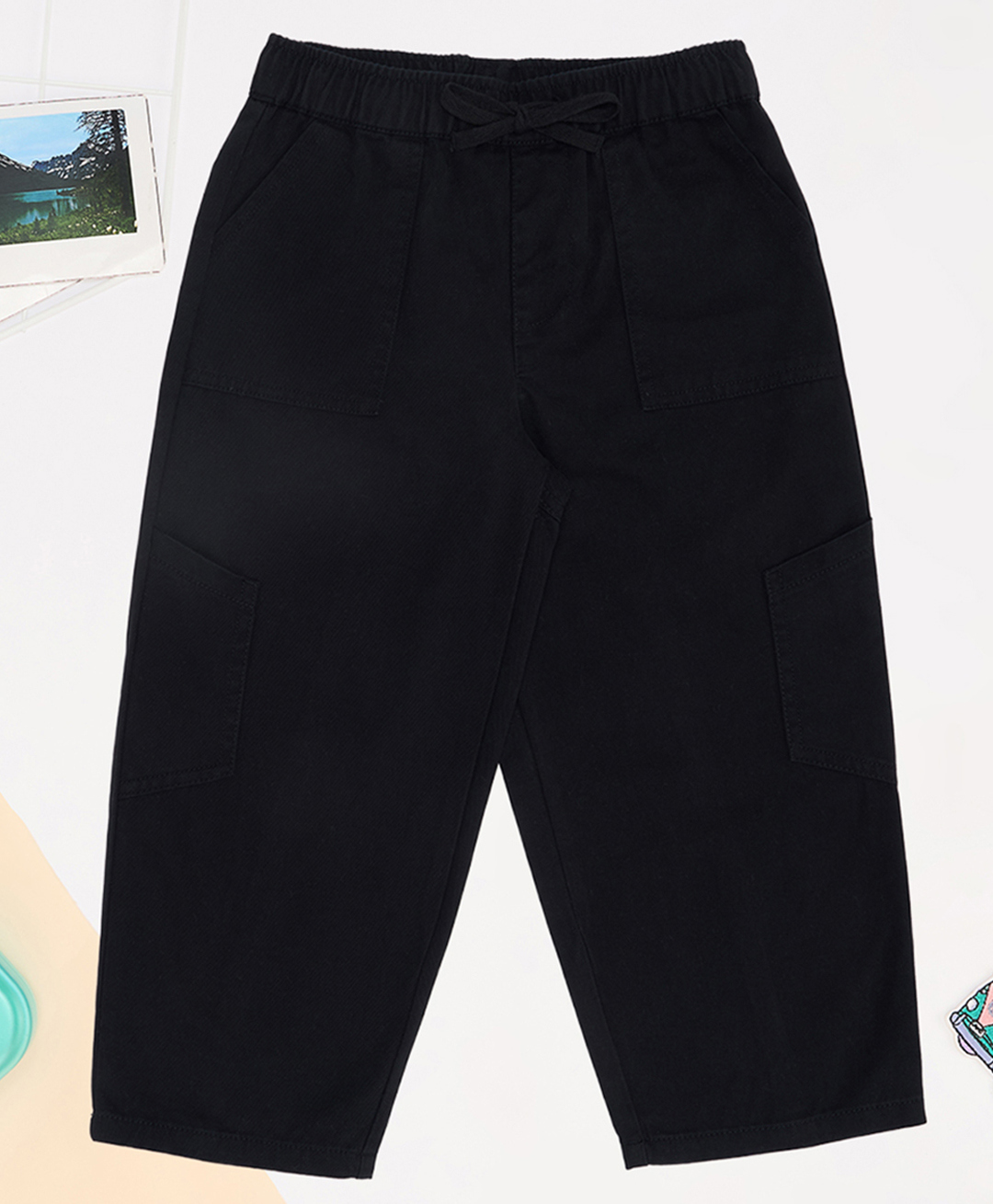 Pantaloons Junior Cotton Woven Solid Trousers - Black-picture-39