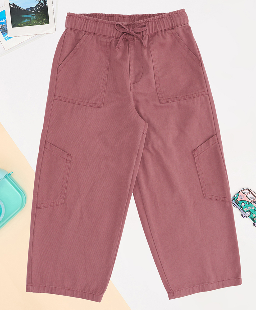 Pantaloons Junior Cotton Woven Solid Trousers - Pink-picture-23