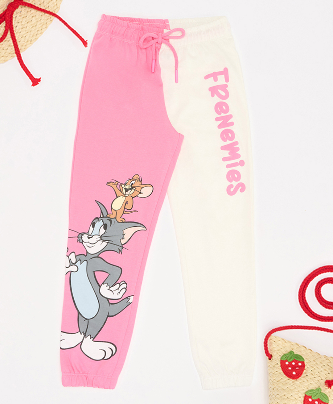 Pantaloons Junior 100% Cotton Knit Warner Bros Featuring Tom & Jerry Printed Joggers - Snow White & Pink-picture-12