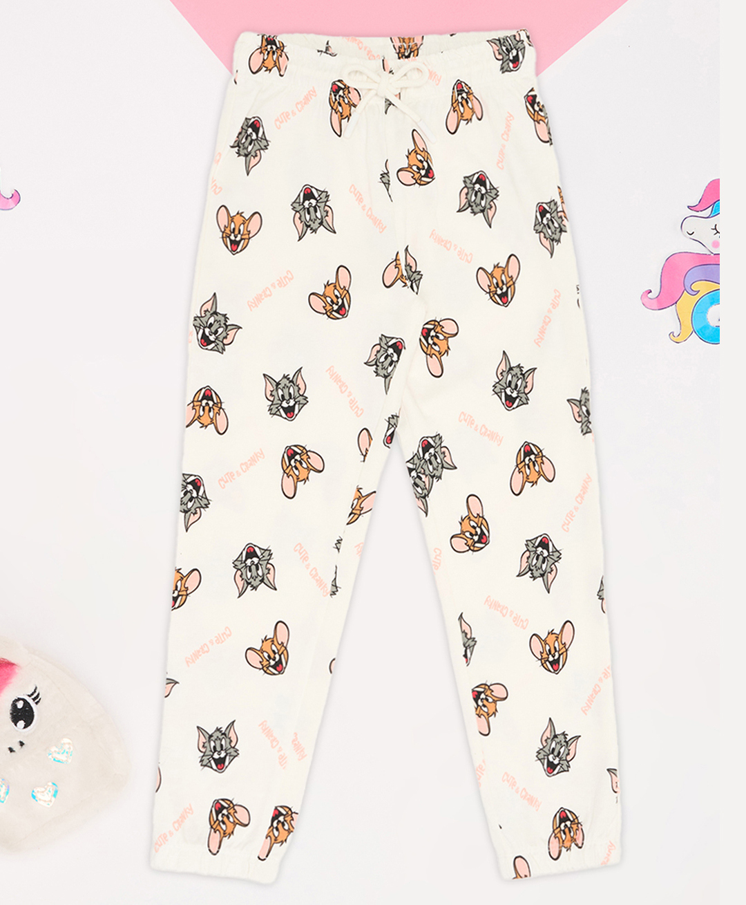 Pantaloons Junior 100% Cotton Knit Warner Bros Featuring Tom & Jerry Printed Joggers - Snow White-picture-33
