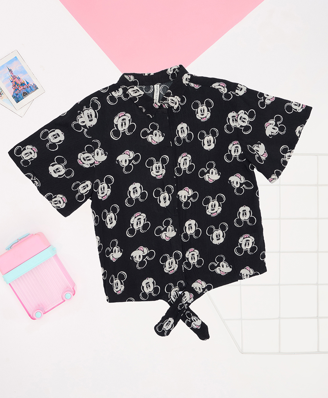 Pantaloons Junior Rayon Woven Disney Mickey & Friends Featuring Half Sleeves Character Printed Shirt Style Top - Jet Black-picture-24
