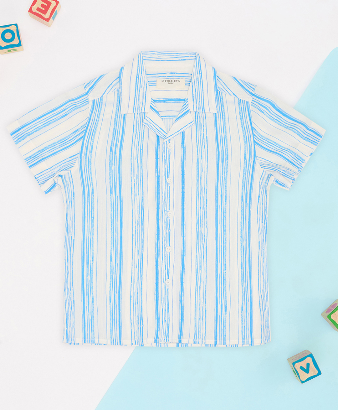 Pantaloons Junior Rayon Woven Half Sleeves Striped Shirt - Blue-picture-21