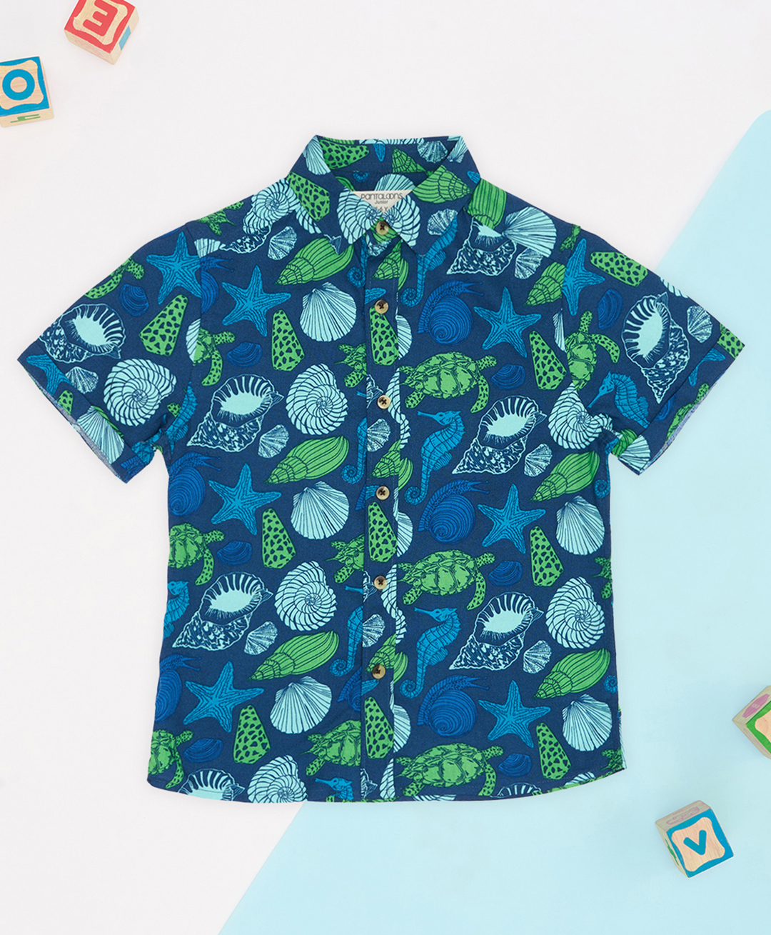 Pantaloons Junior Rayon Woven Half Sleeves Sea Life Printed Shirt - Navy Blue-picture-16