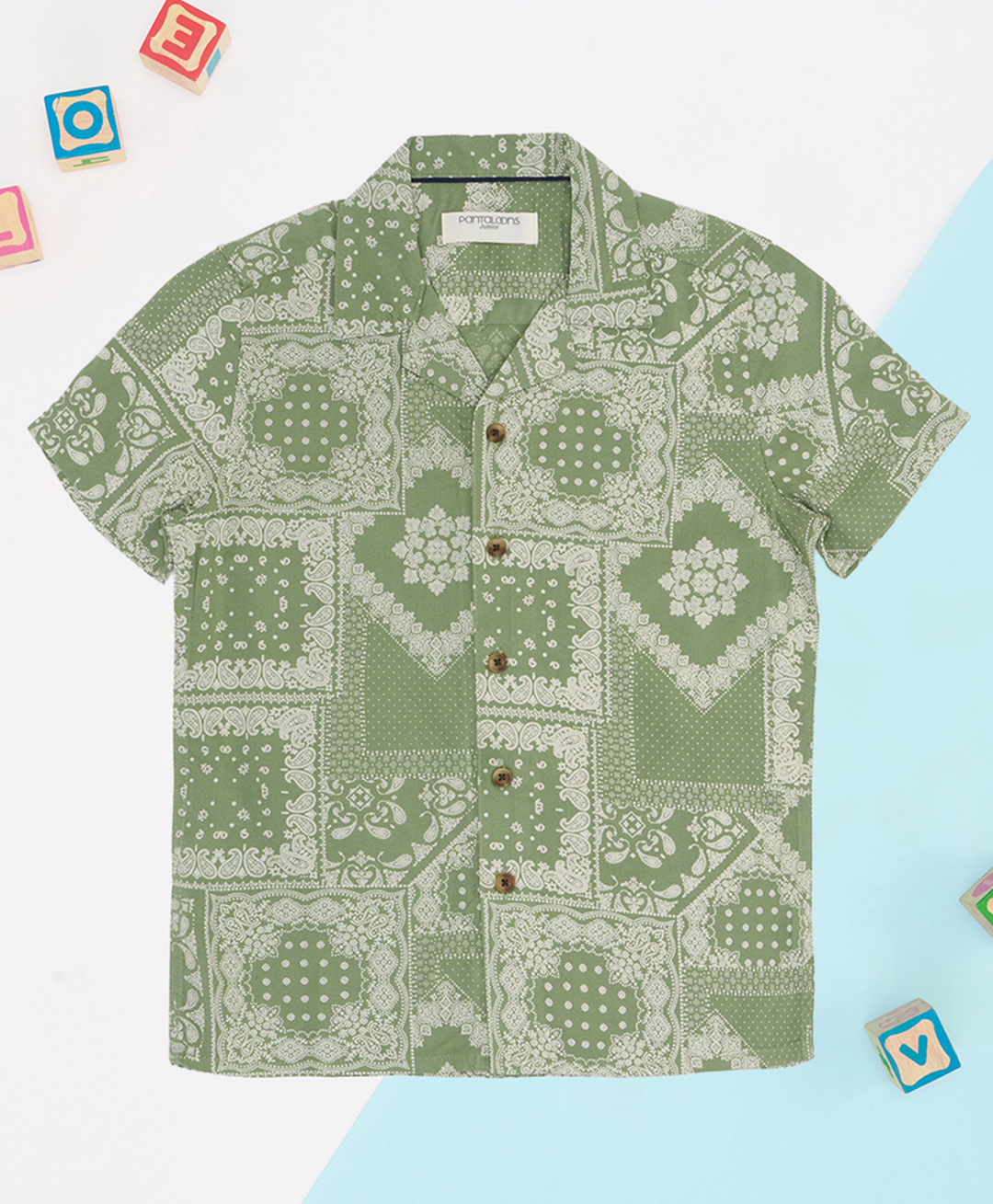 Pantaloons Junior Rayon Woven Half Sleeves Paisley Printed Shirt - Olive Green-picture-19