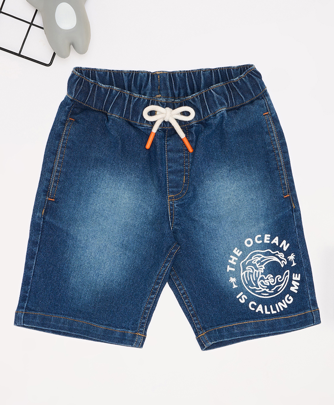 Pantaloons Junior Denim Typographic Placement Printed Shorts - Blue-image-23