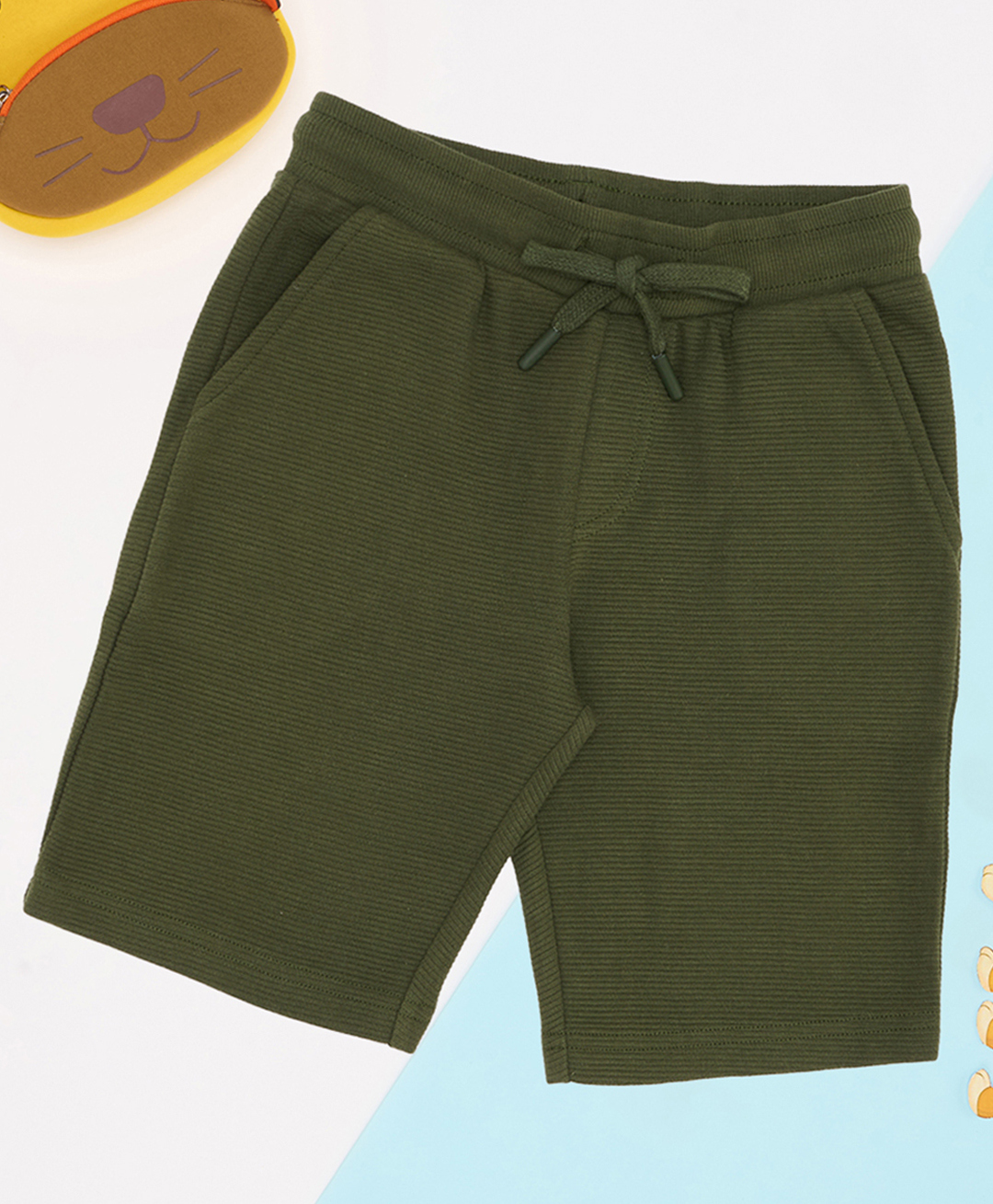 Pantaloons Junior Cotton Knit Ribbed Shorts - Olive Green-picture-36