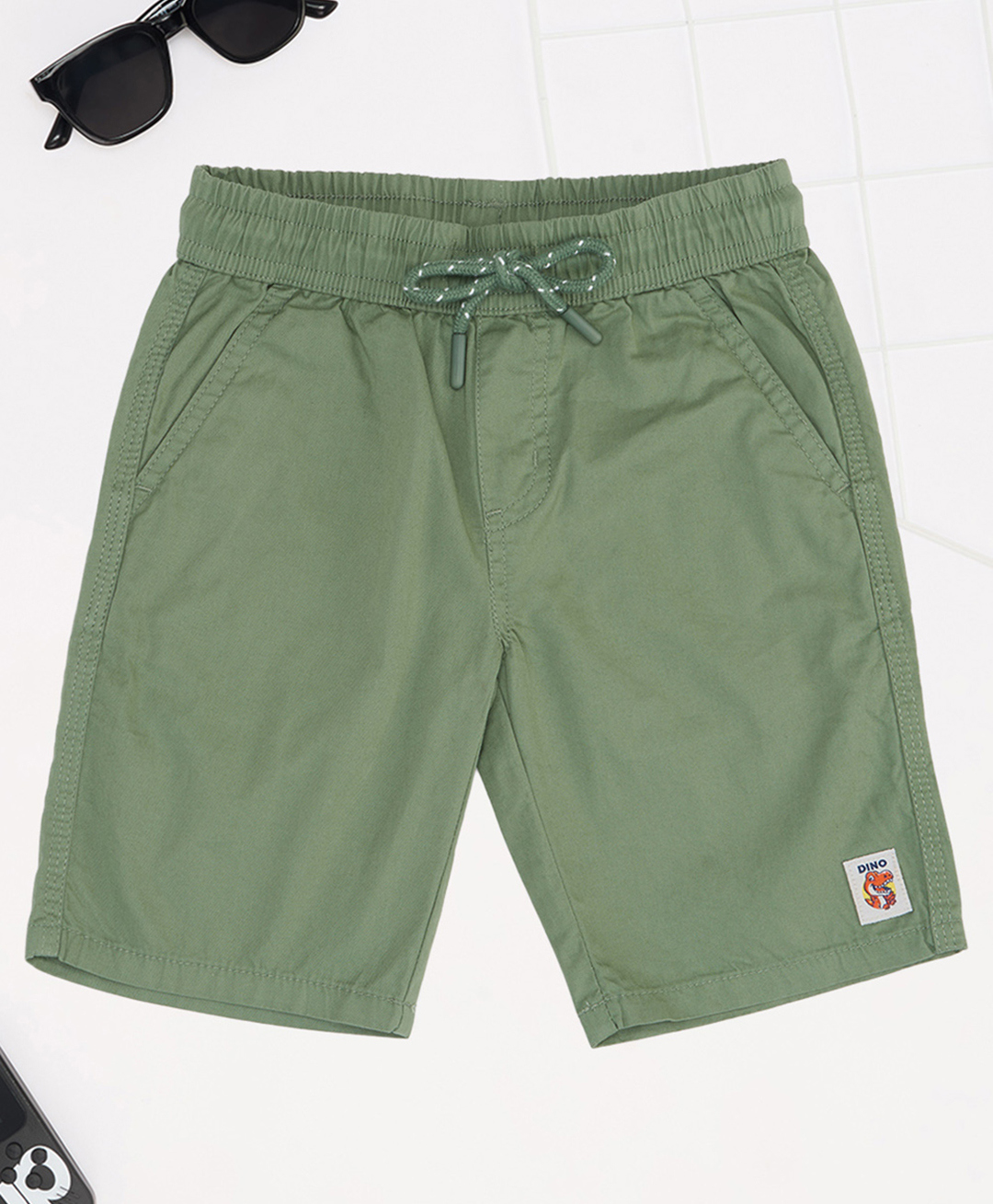 Pantaloons Junior Cotton Woven Solid Shorts - Olive Green-picture-36