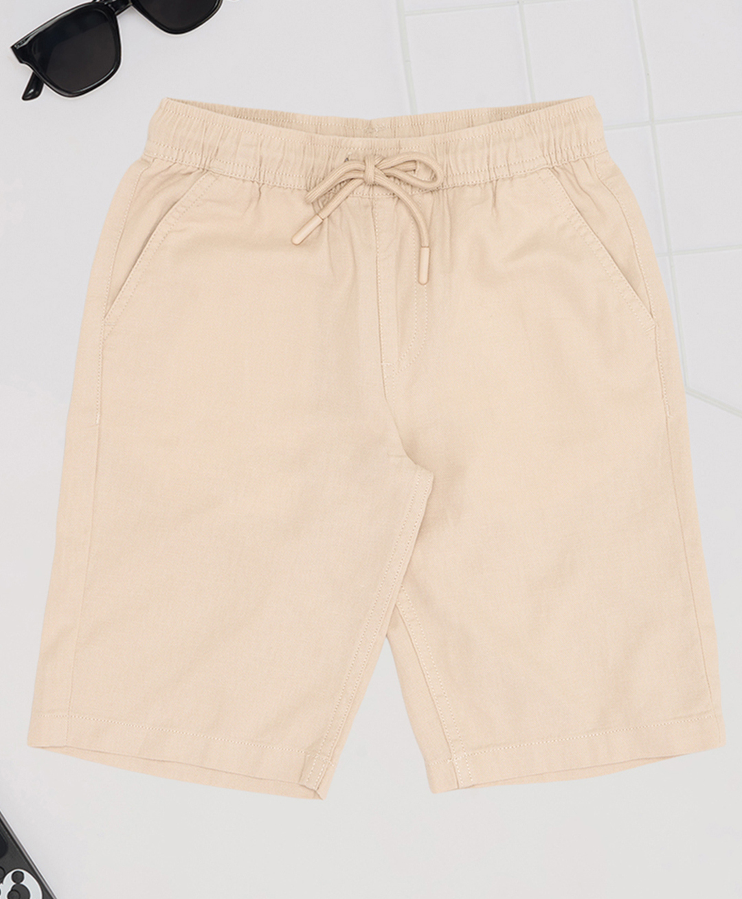 Pantaloons Junior Cotton Flax Woven Solid Shorts - Cream-picture-36