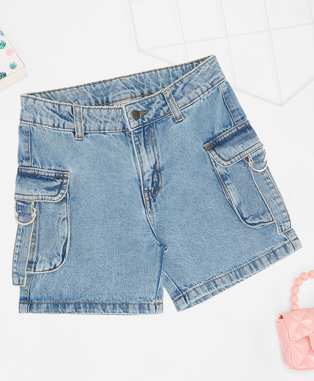 Pantaloons Junior Cotton Denim Mild Washed Shorts - Blue-picture-22