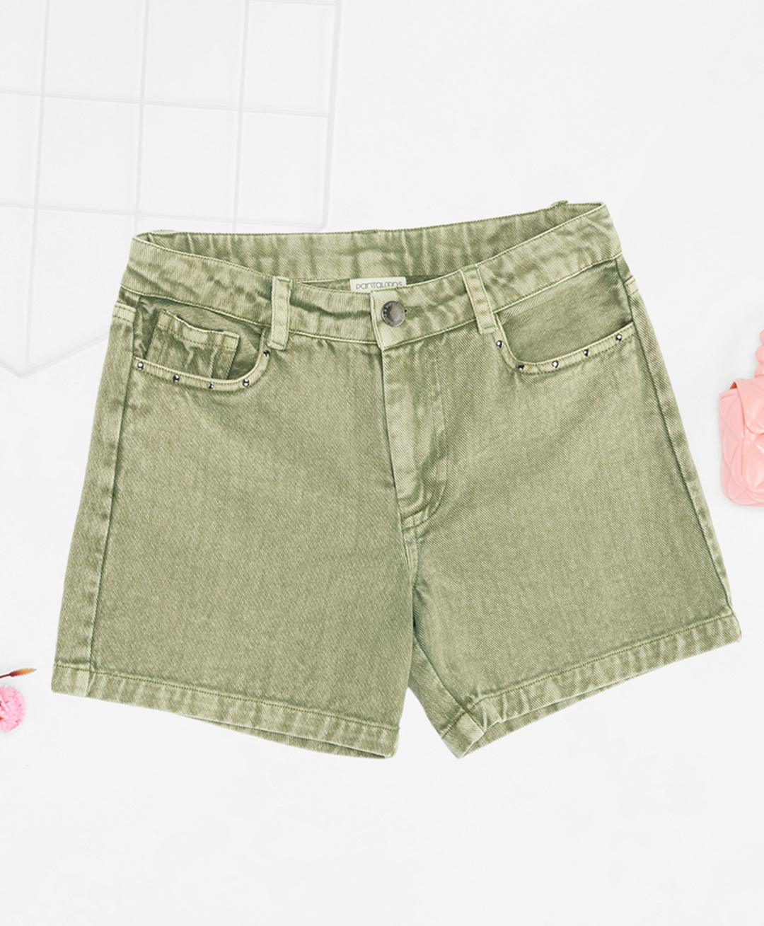 Pantaloons Junior Cotton Denim Mild Washed Shorts - Light Green-picture-30