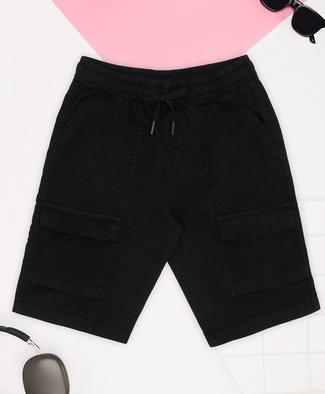 Pantaloons Junior 100% Cotton Woven Solid Shorts - Black-picture-11
