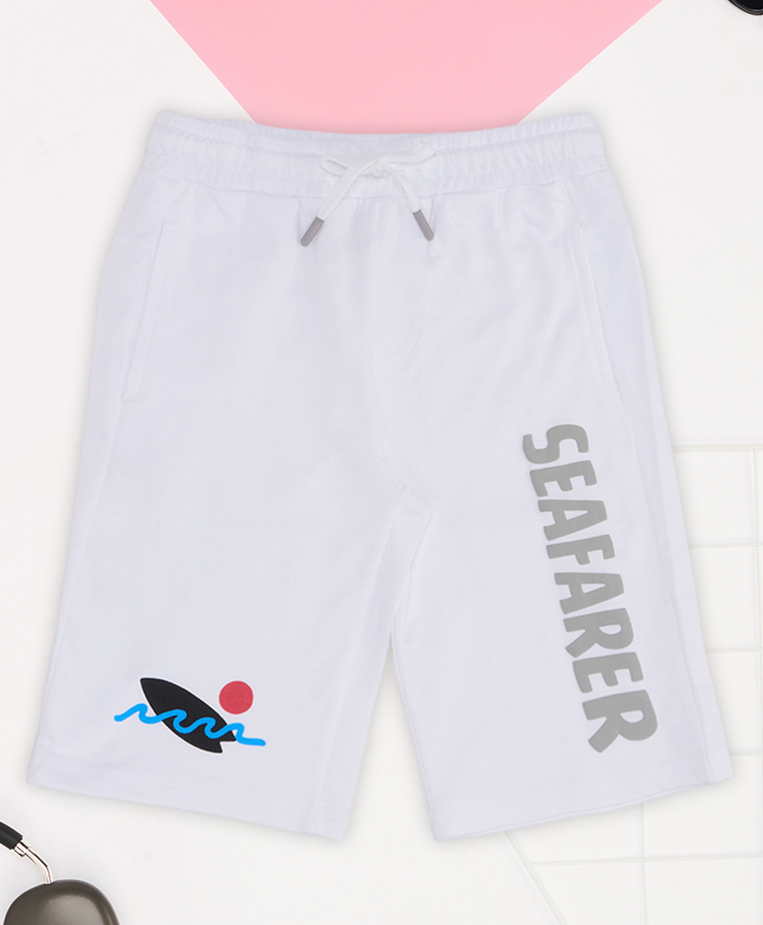 Pantaloons Junior Cotton Knit Seafarer Text Printed Shorts - White-picture-16
