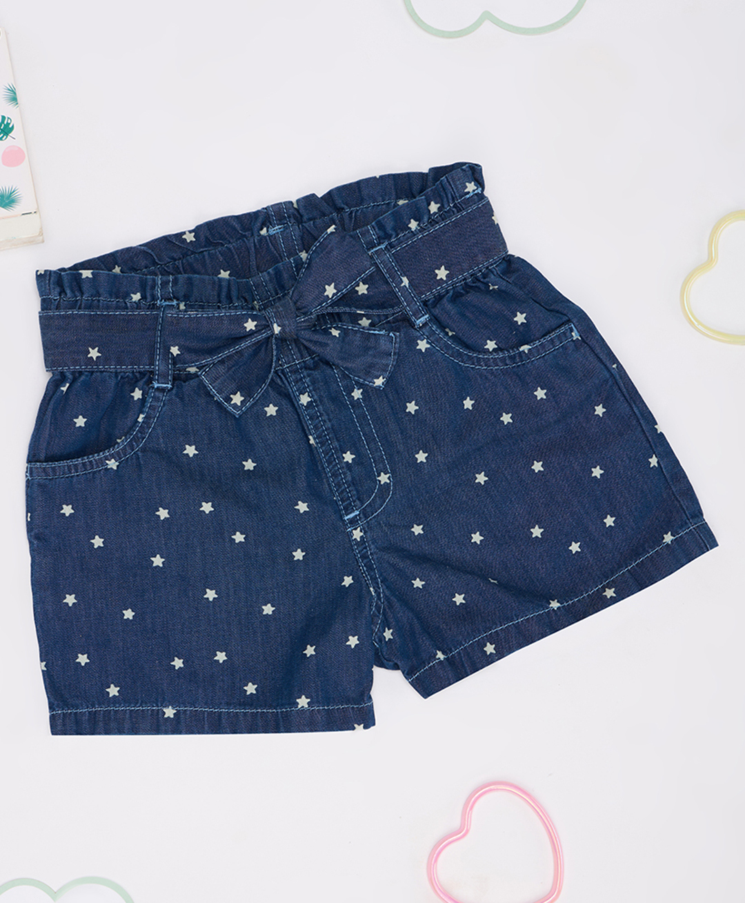Pantaloons Junior Cotton Woven Stars Printed Shorts With Belt - Blue-picture-12