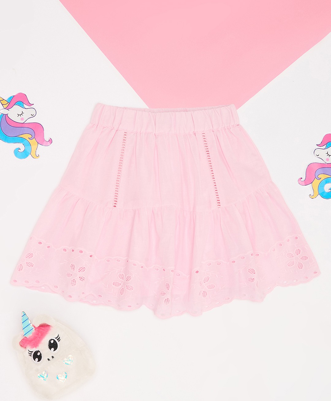 Pantaloons Junior Cotton Woven Floral & Schiffli Embroidered Skirt - Pink-image-30