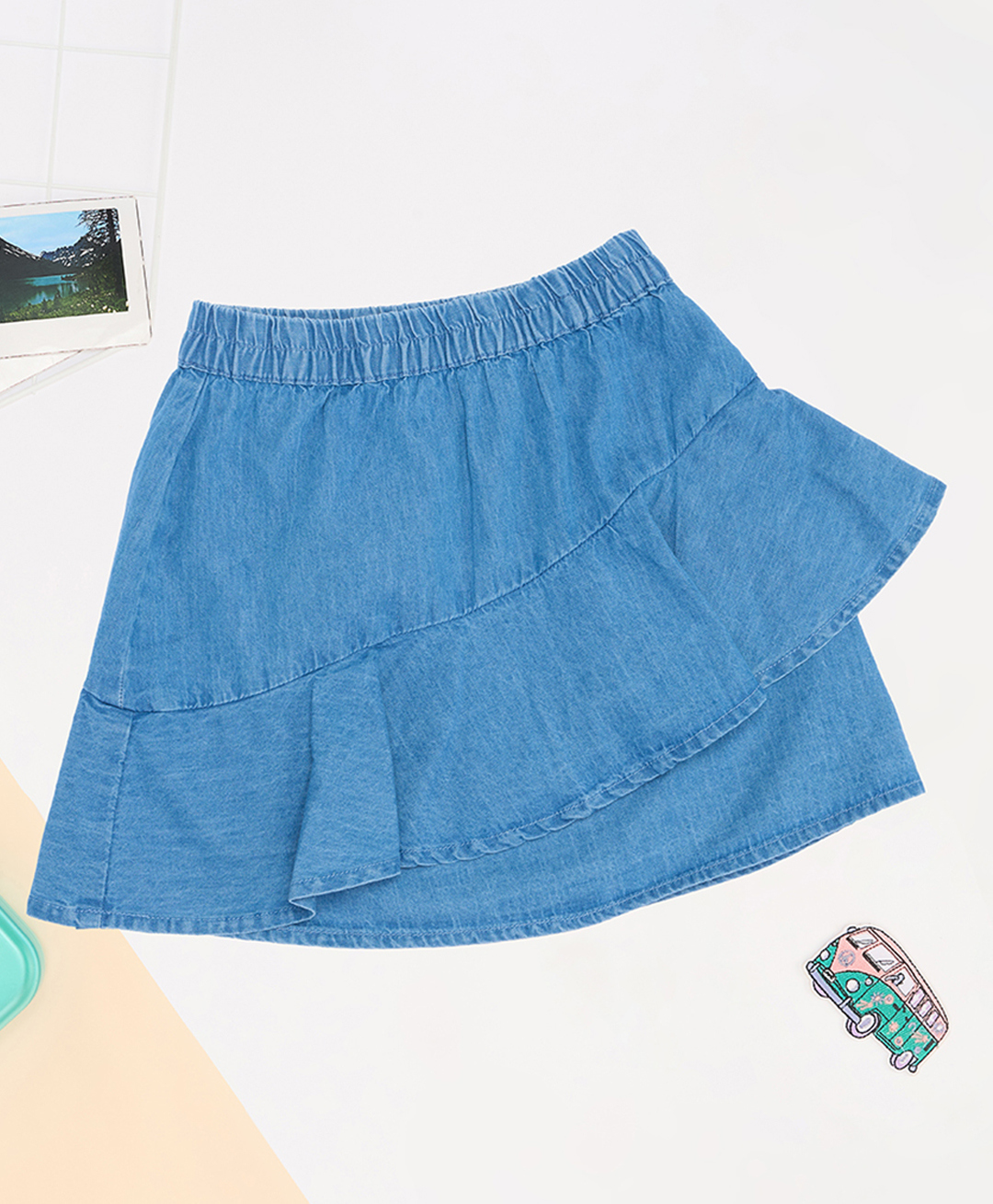 Pantaloons Junior Cotton Denim Woven Frill Detailed Skirt - Blue-picture-27
