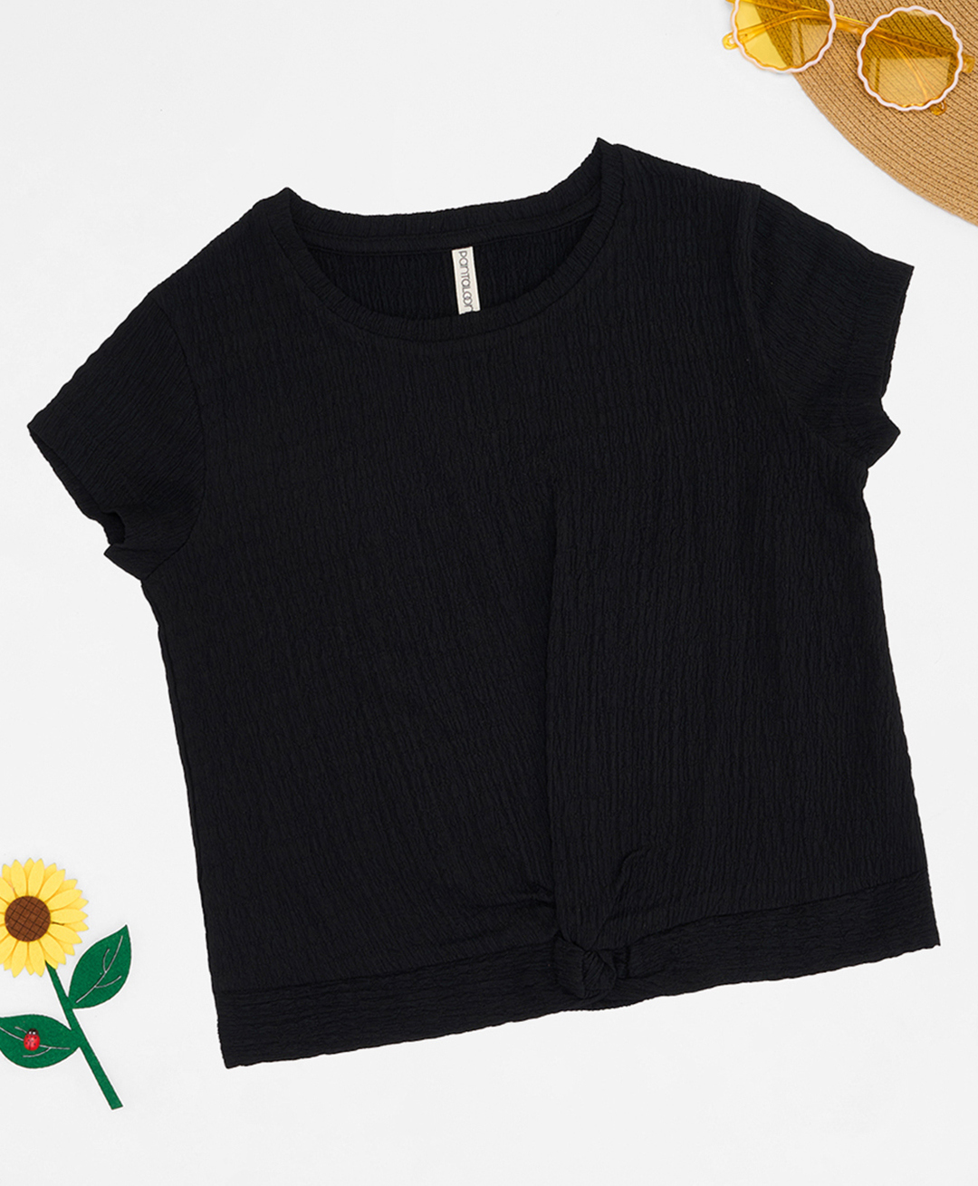 Pantaloons Junior Knit Short Sleeves Textured Top - Black-image-33