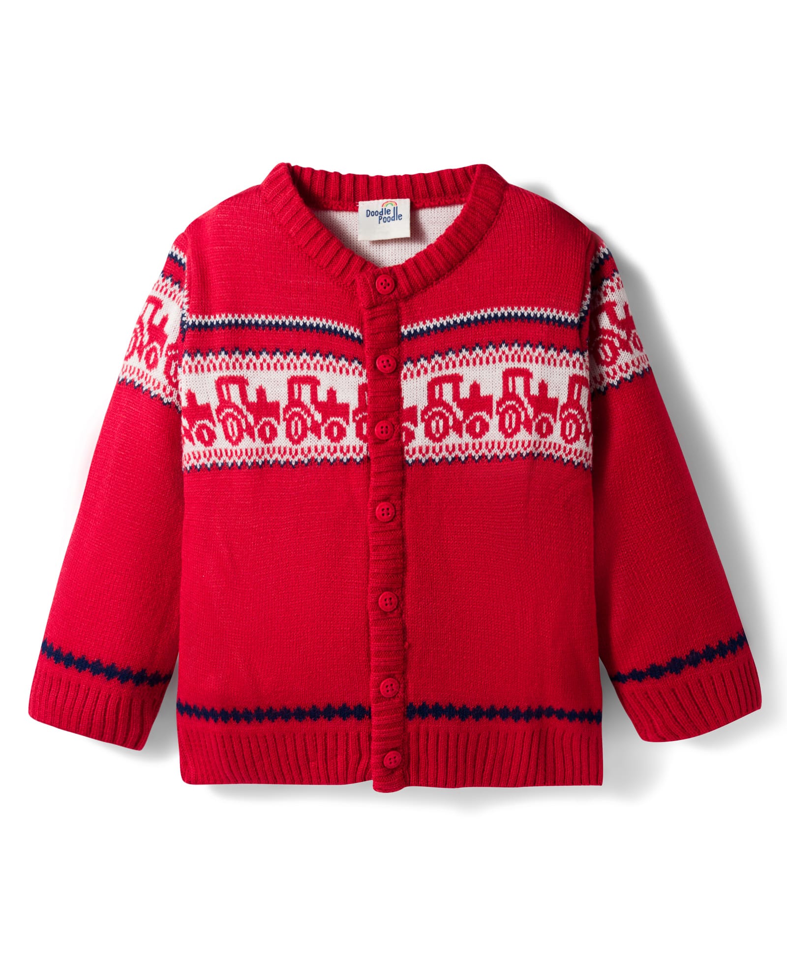 Doodle Poodle Knitted Full Sleeves Front Open Sweater with Jaquard Knit Design - Red-picture-35