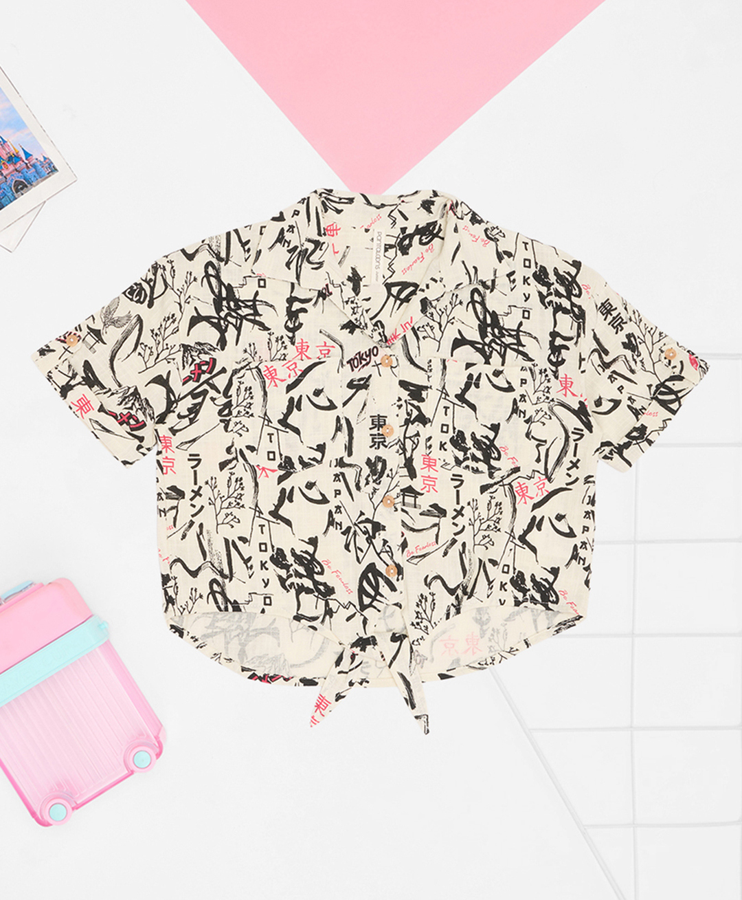 Pantaloons Junior Cotton Woven Half Sleeves Typography Printed Shirt Style Top - Off White-image-3
